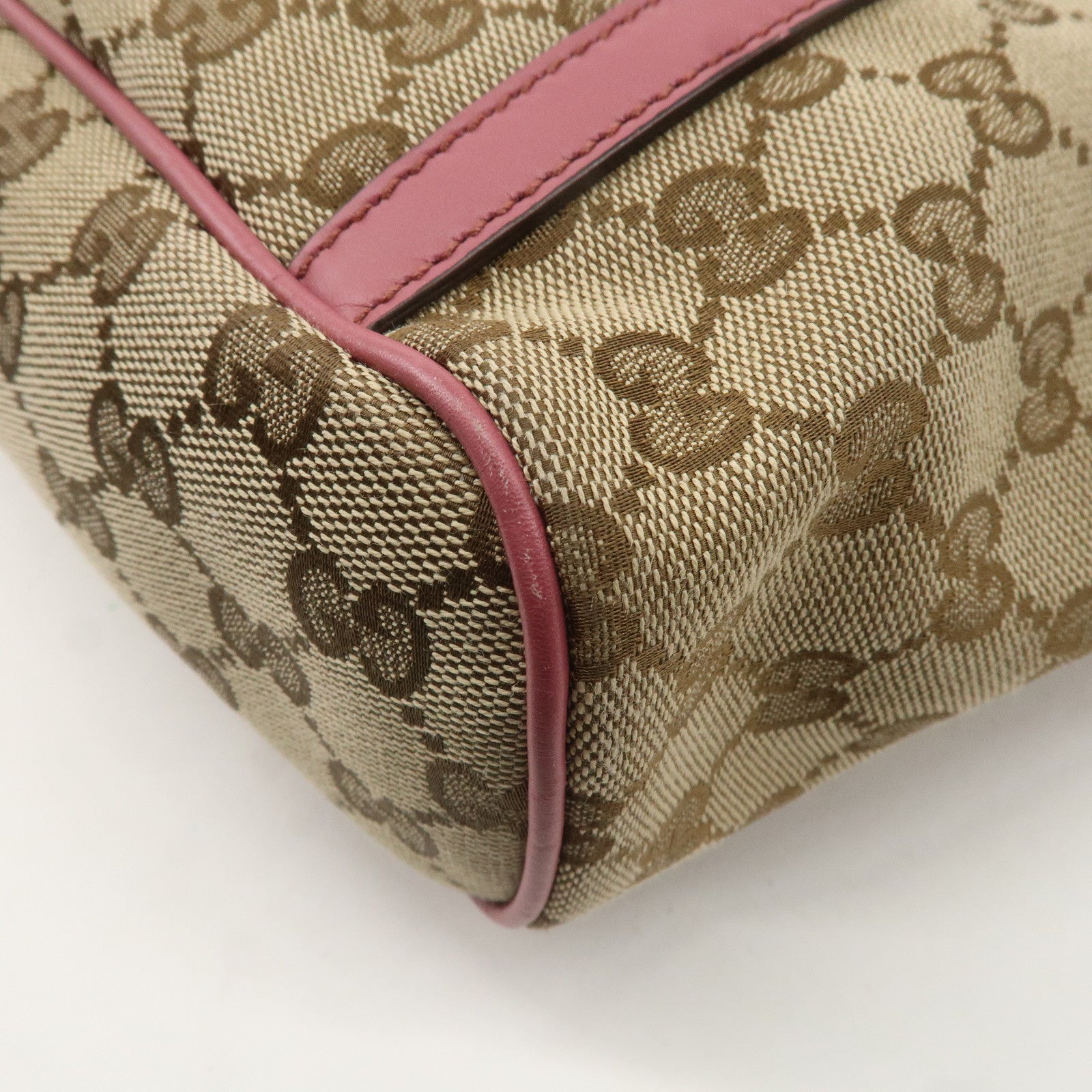 GUCCI GG Canvas Leather Tote Bag Hand Bag Beige Pink 388929