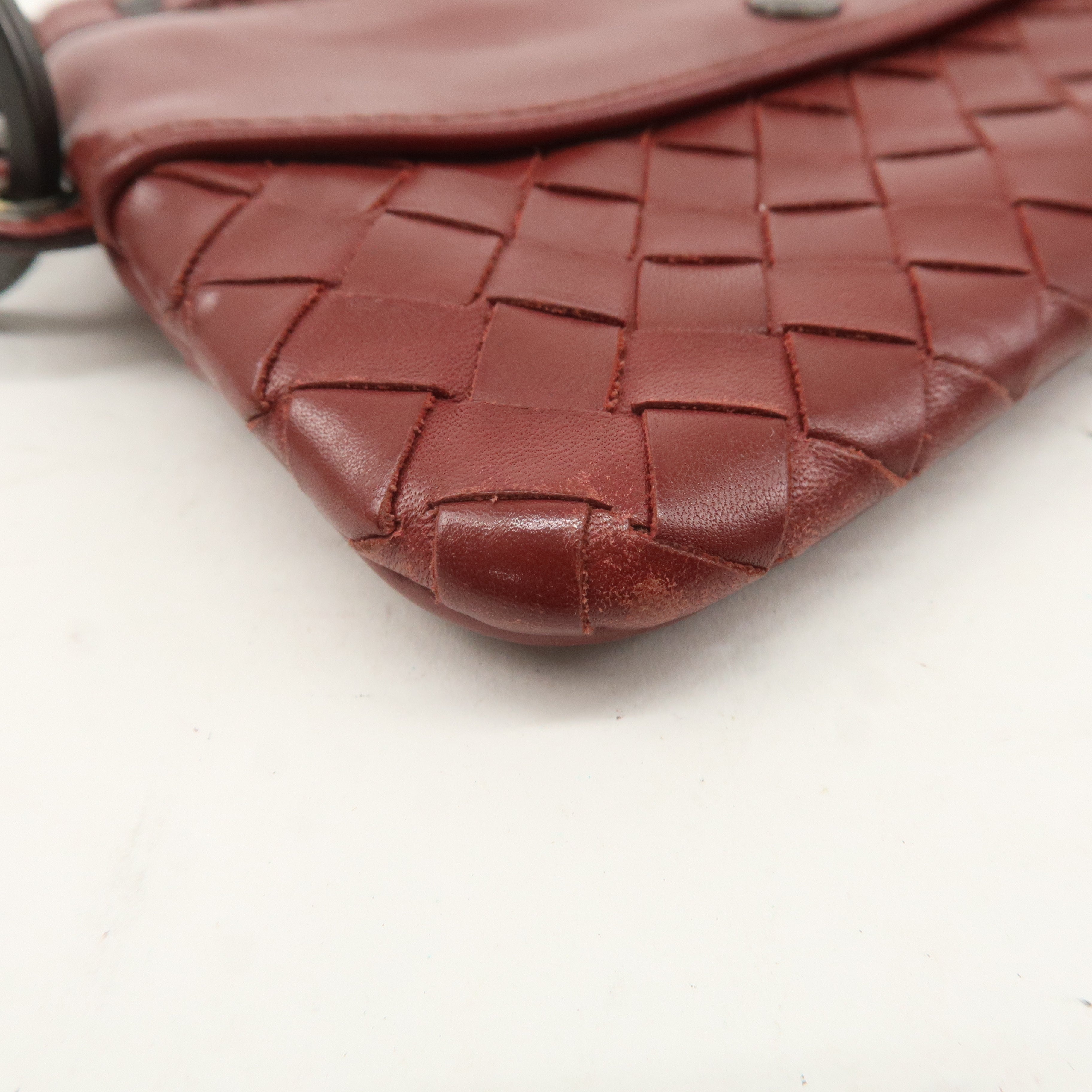 BOTTEGA VENETA Intrecciato Leather Chain Coin Case Pouch Red