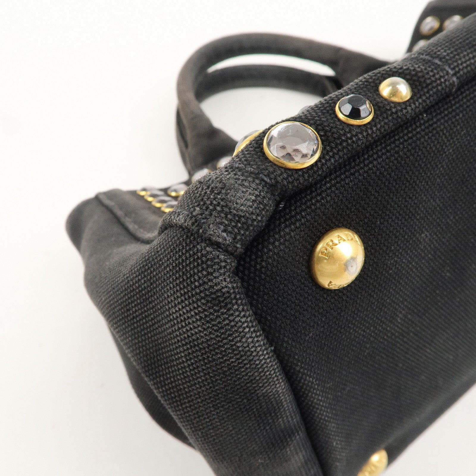 PRADA Logo Mini Canapa Canvas Studs 2Way Hand Shoulder Bag Black