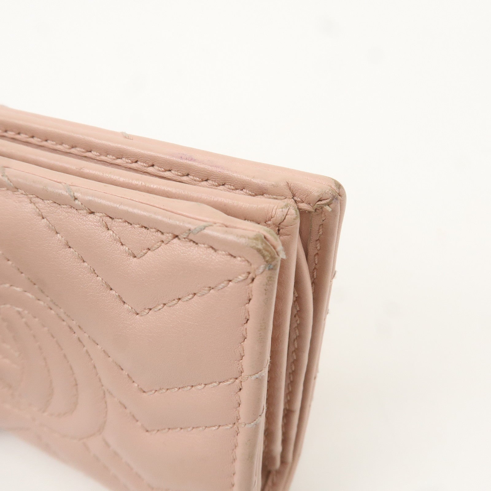 GUCCI Marmont Leather Bifold Small Wallet Pink Beige 466492