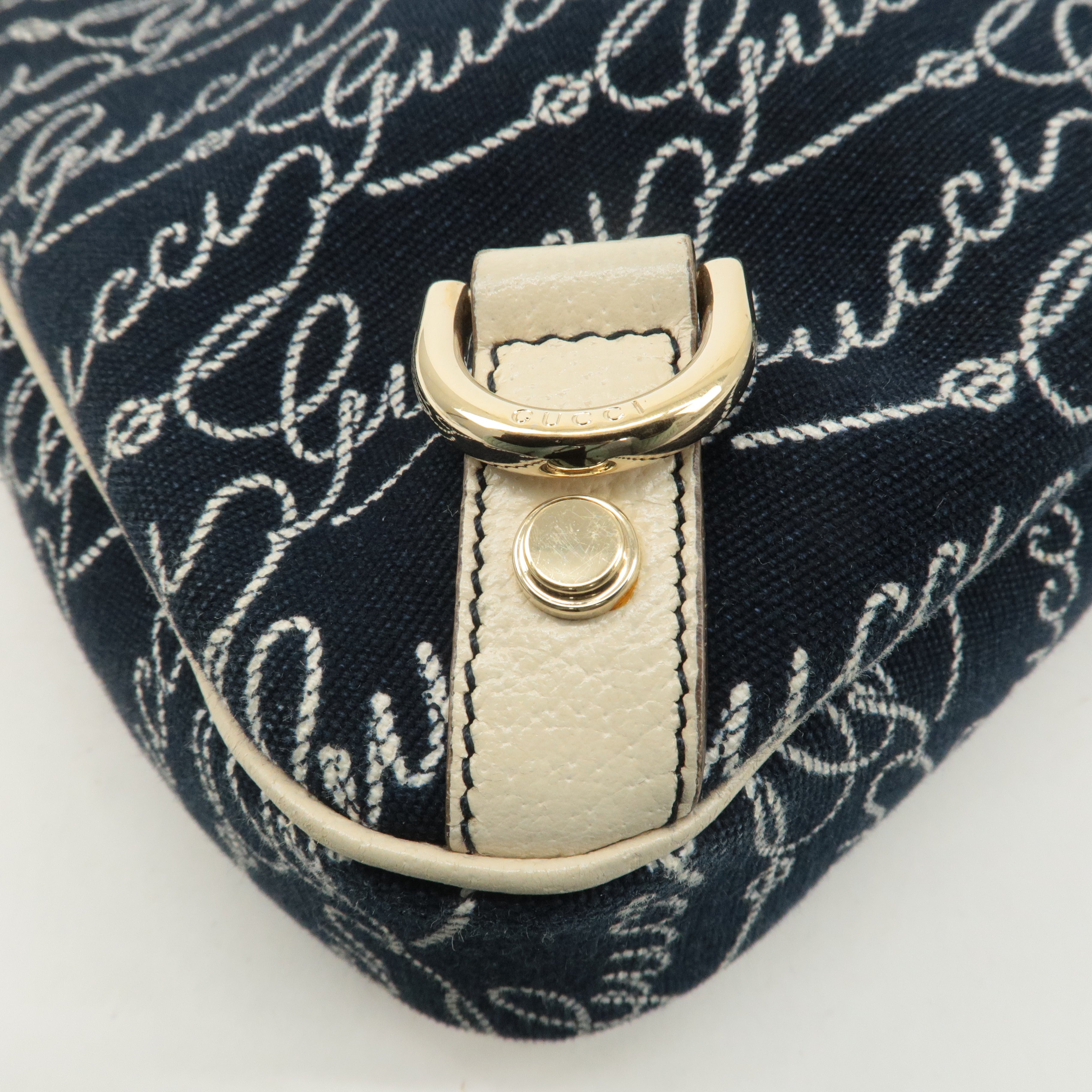 GUCCI Abbey GG Canvas Leather Shoulder Bag Navy Ivory 130738