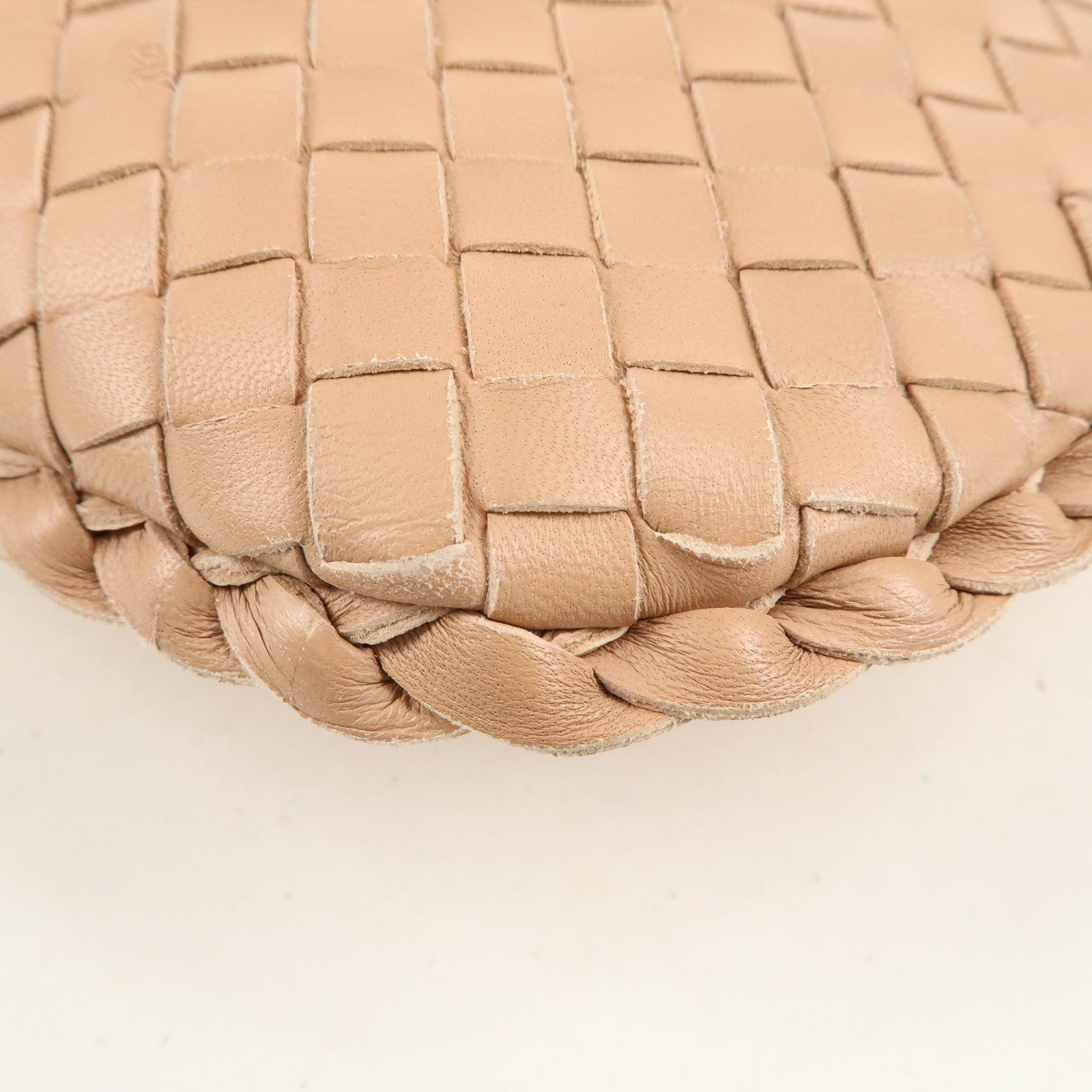 BOTTEGA VENETA Hobo Intrecciato Leather Shoulder Bag Pink Beige