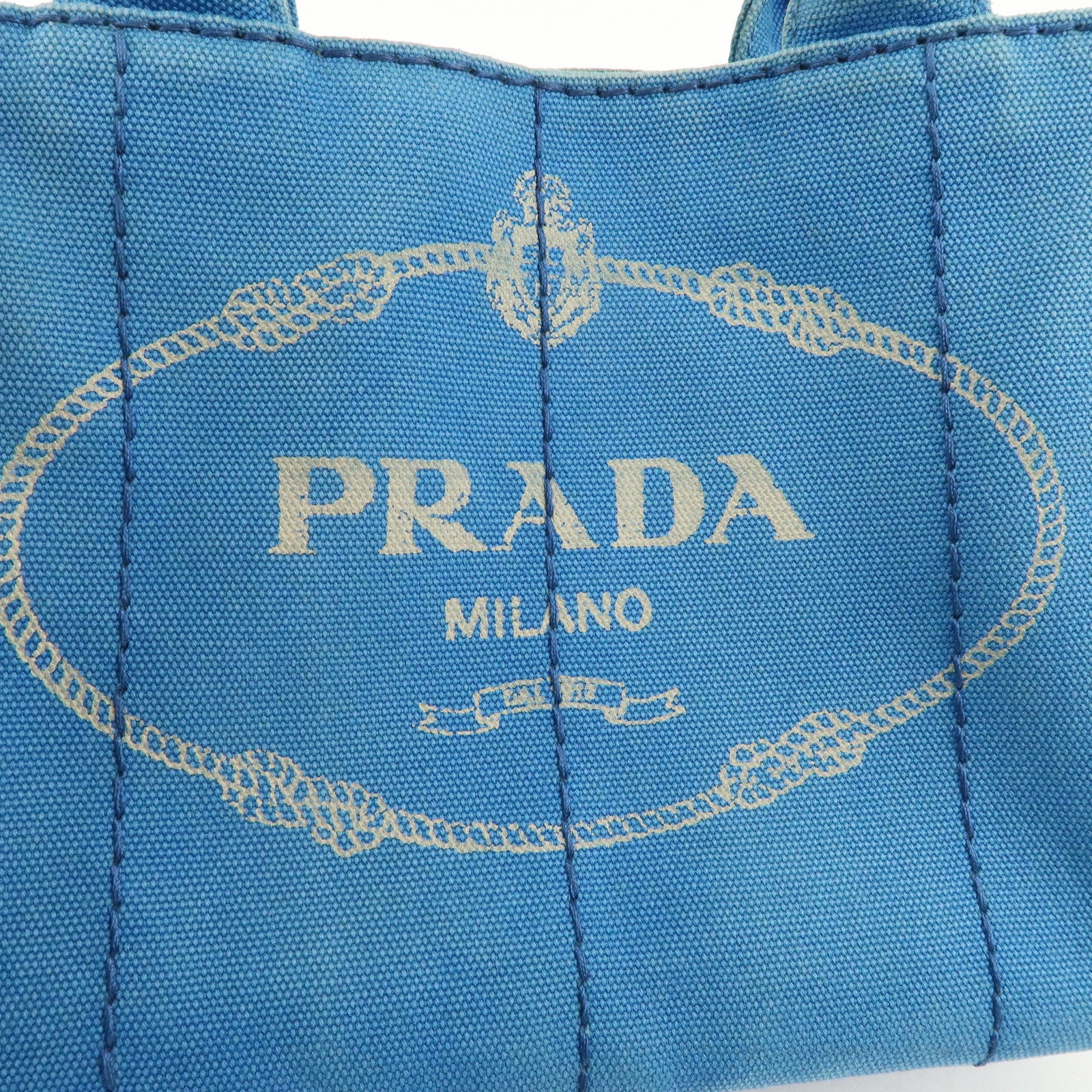 PRADA Logo Canapa Mini Canvas Tote Bag Hand Bag Blue