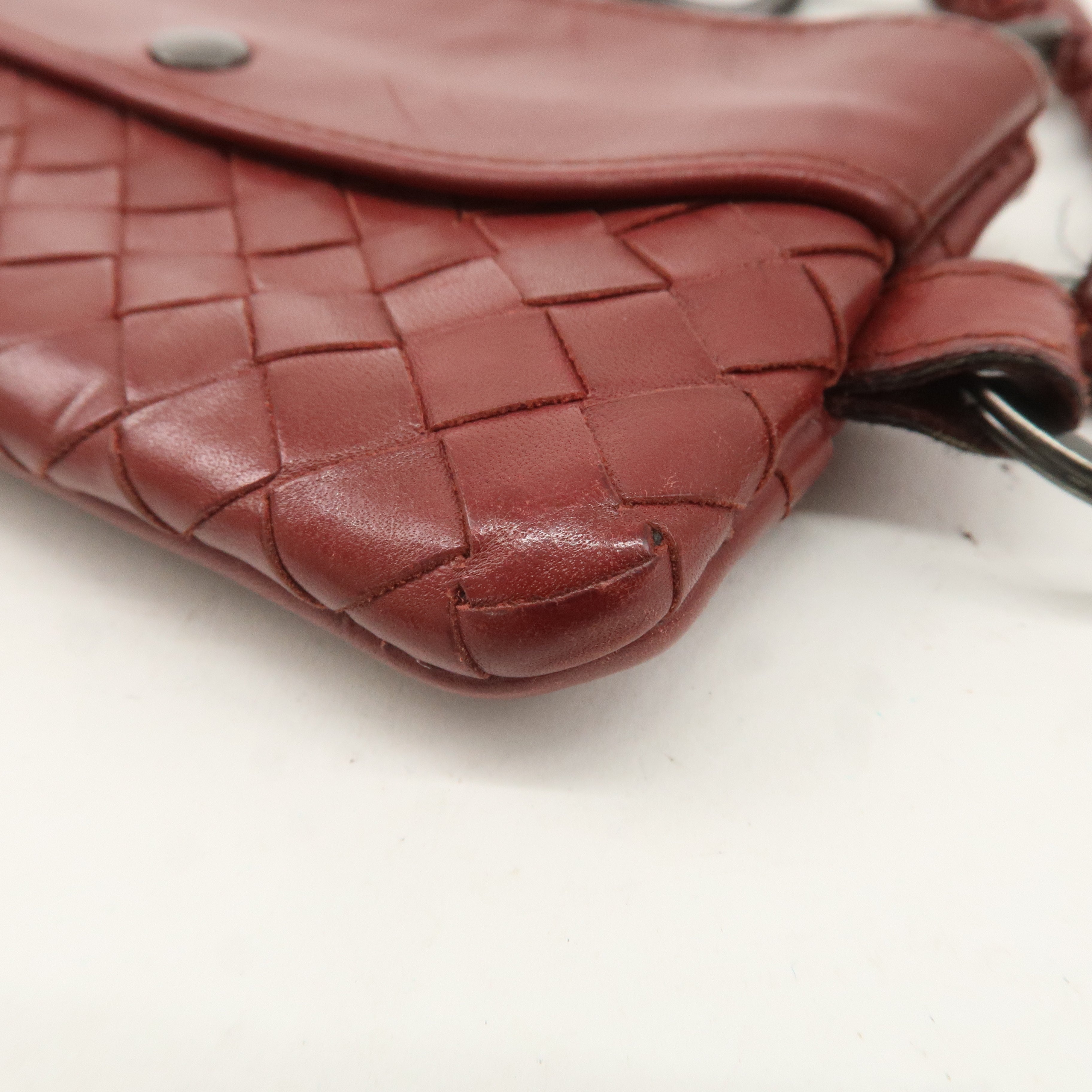 BOTTEGA VENETA Intrecciato Leather Chain Coin Case Pouch Red