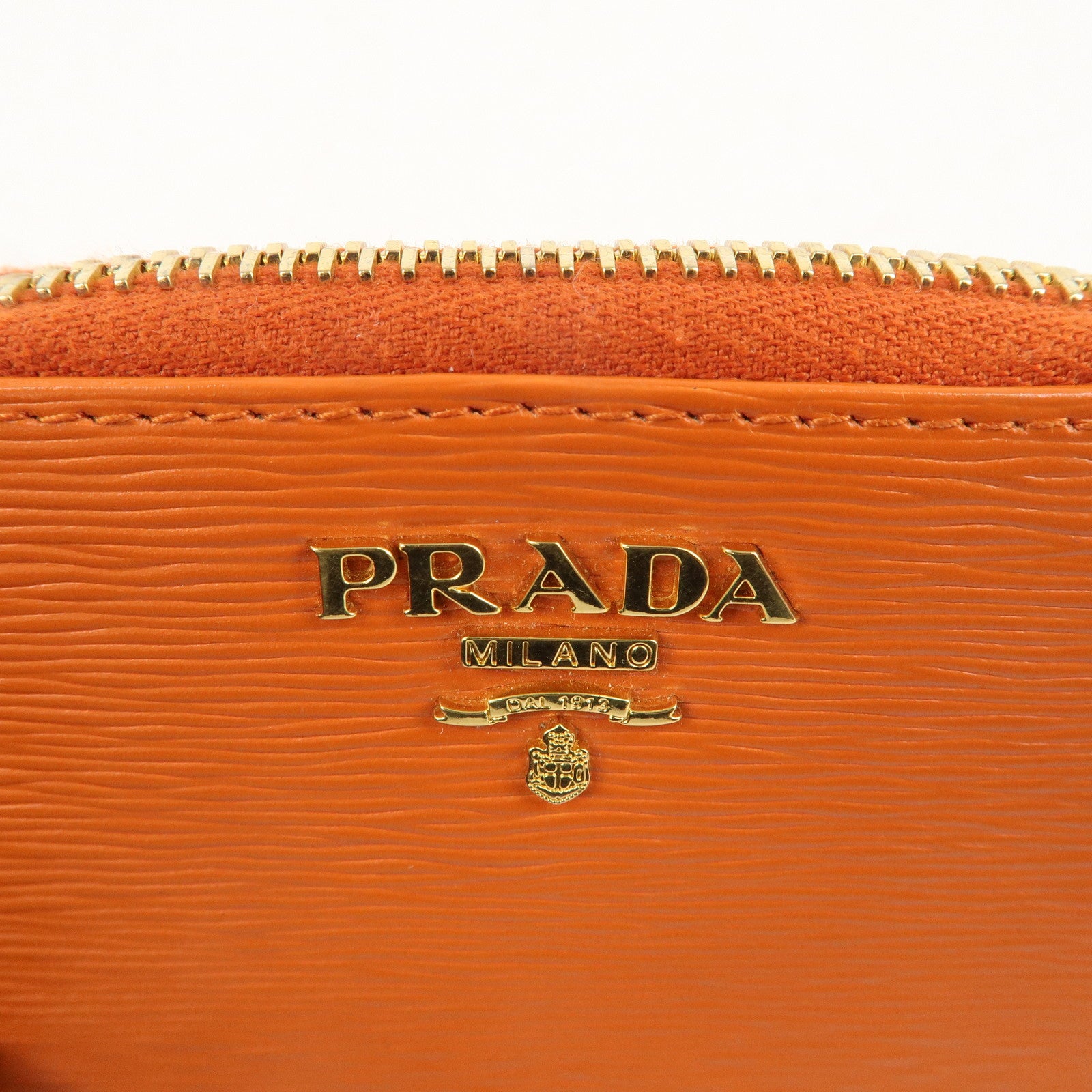 PRADA Saffiano Leather Round Zipper Coin Case Orange