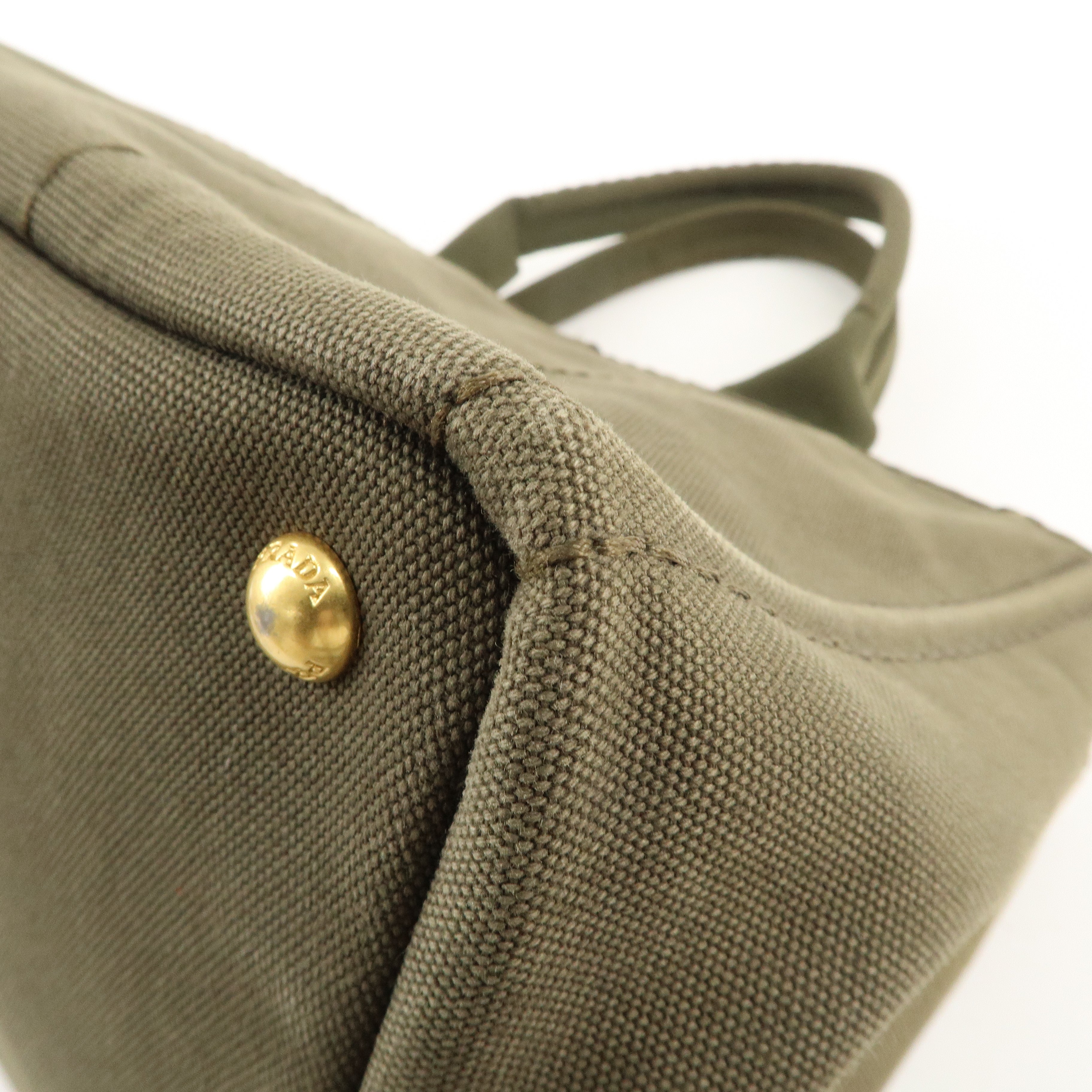 PRADA Logo Canapa Canvas 2way Tote Bag Hand Bag Khaki BN2642