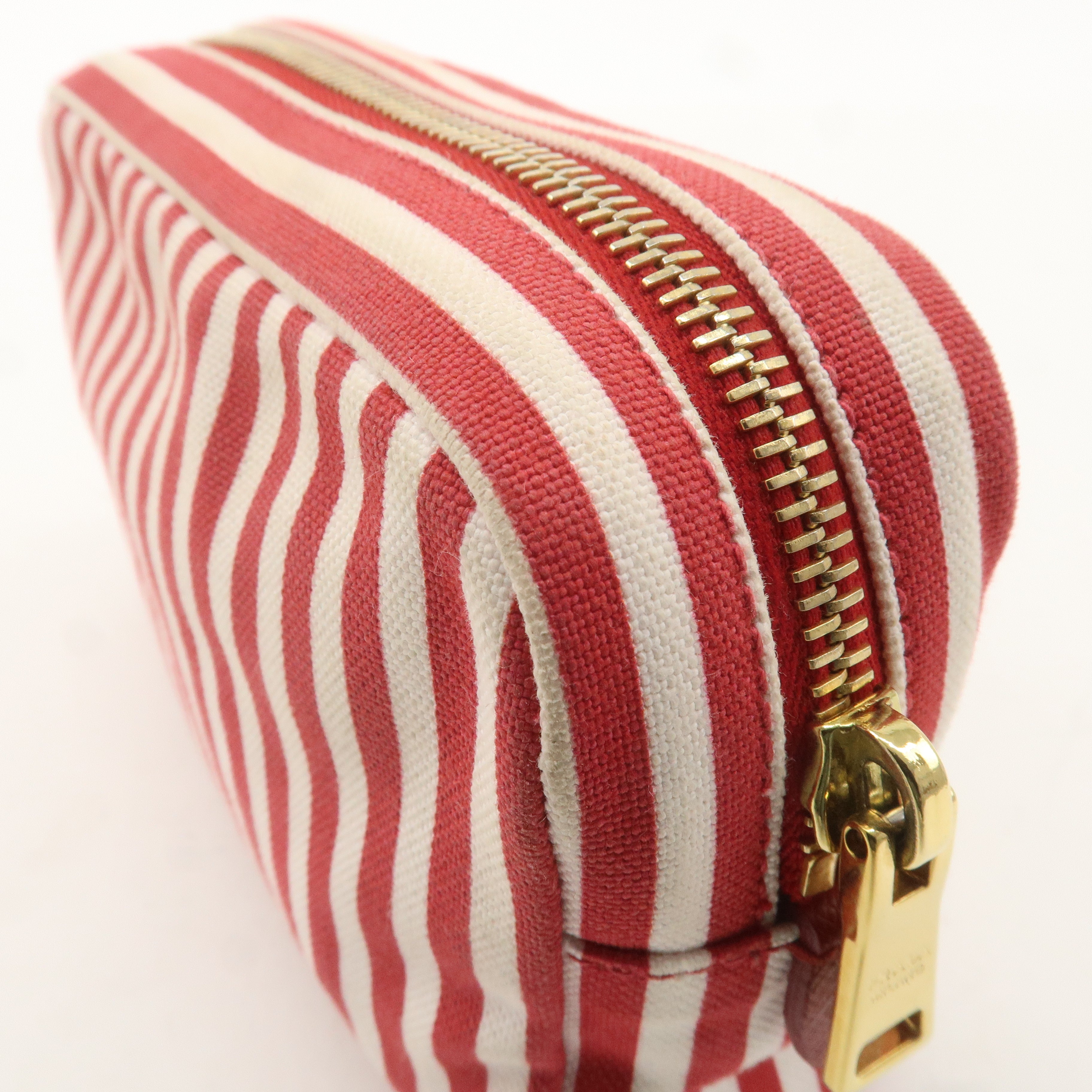 PRADA Logo Canvas Leather Pouch Cosmetic Pouch Stripe Red White