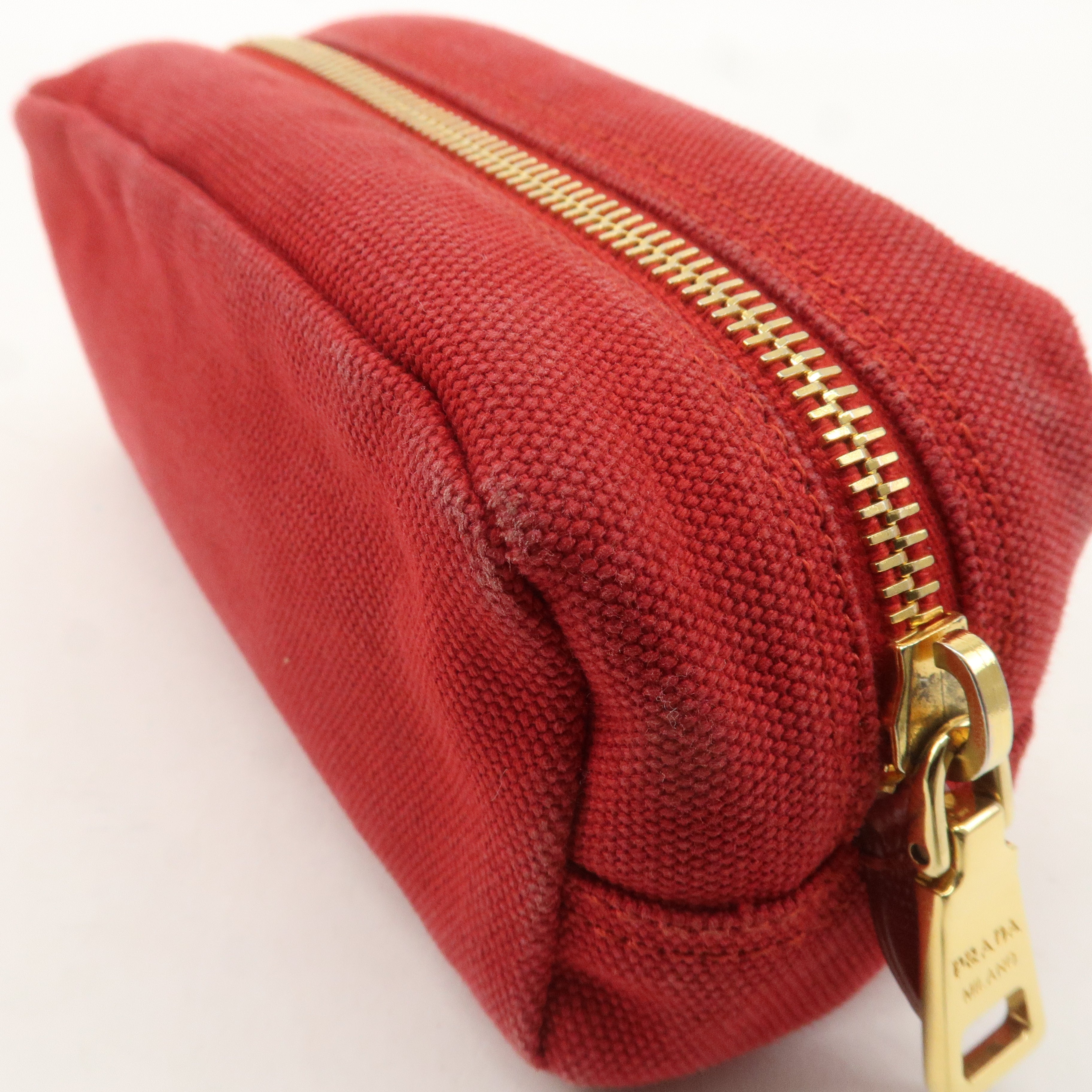 PRADA Logo Canvas Leather Pouch Cosmetic Pouch Red