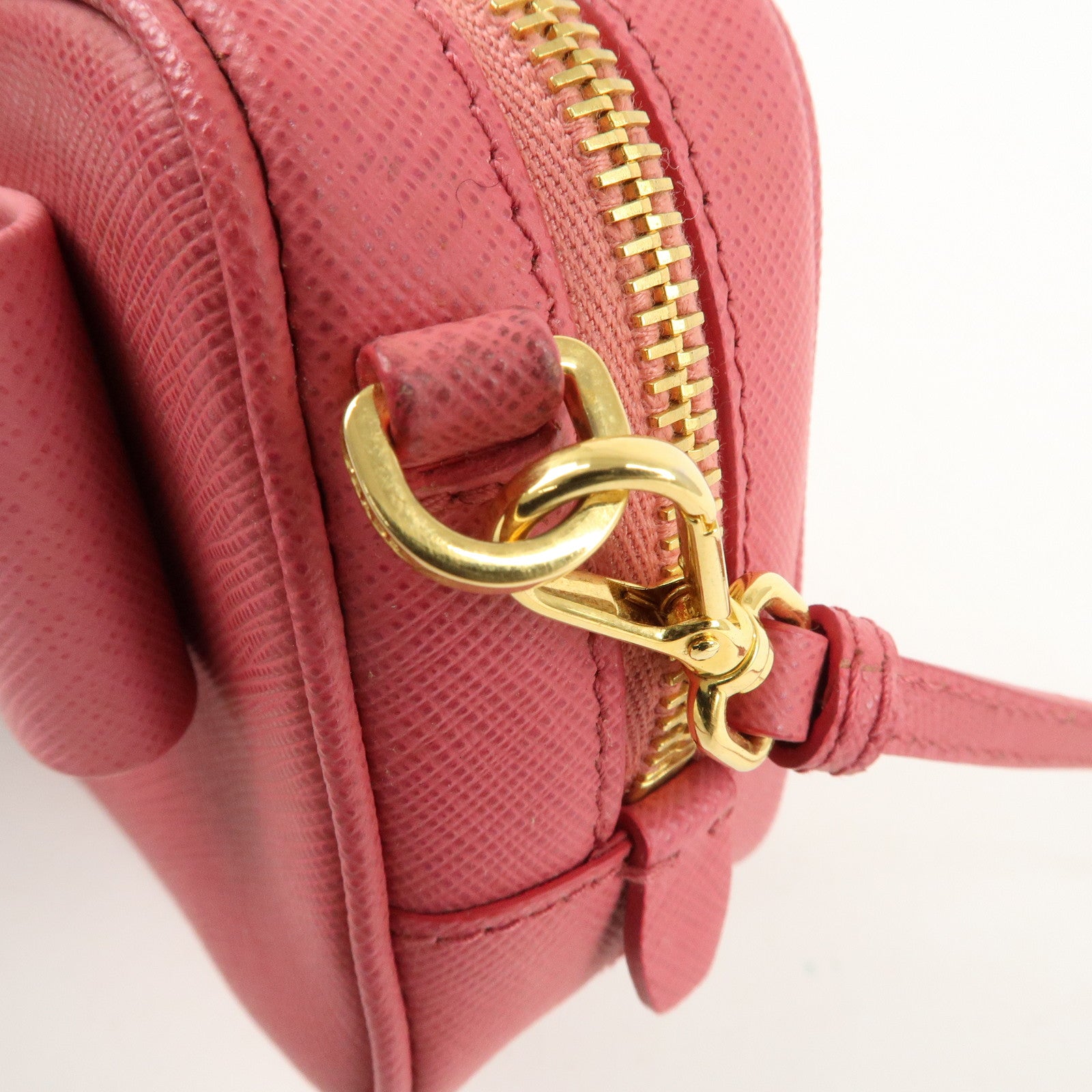 PRADA Logo Saffiano Leather Ribbon Shoulder Bag Pink 1N1674