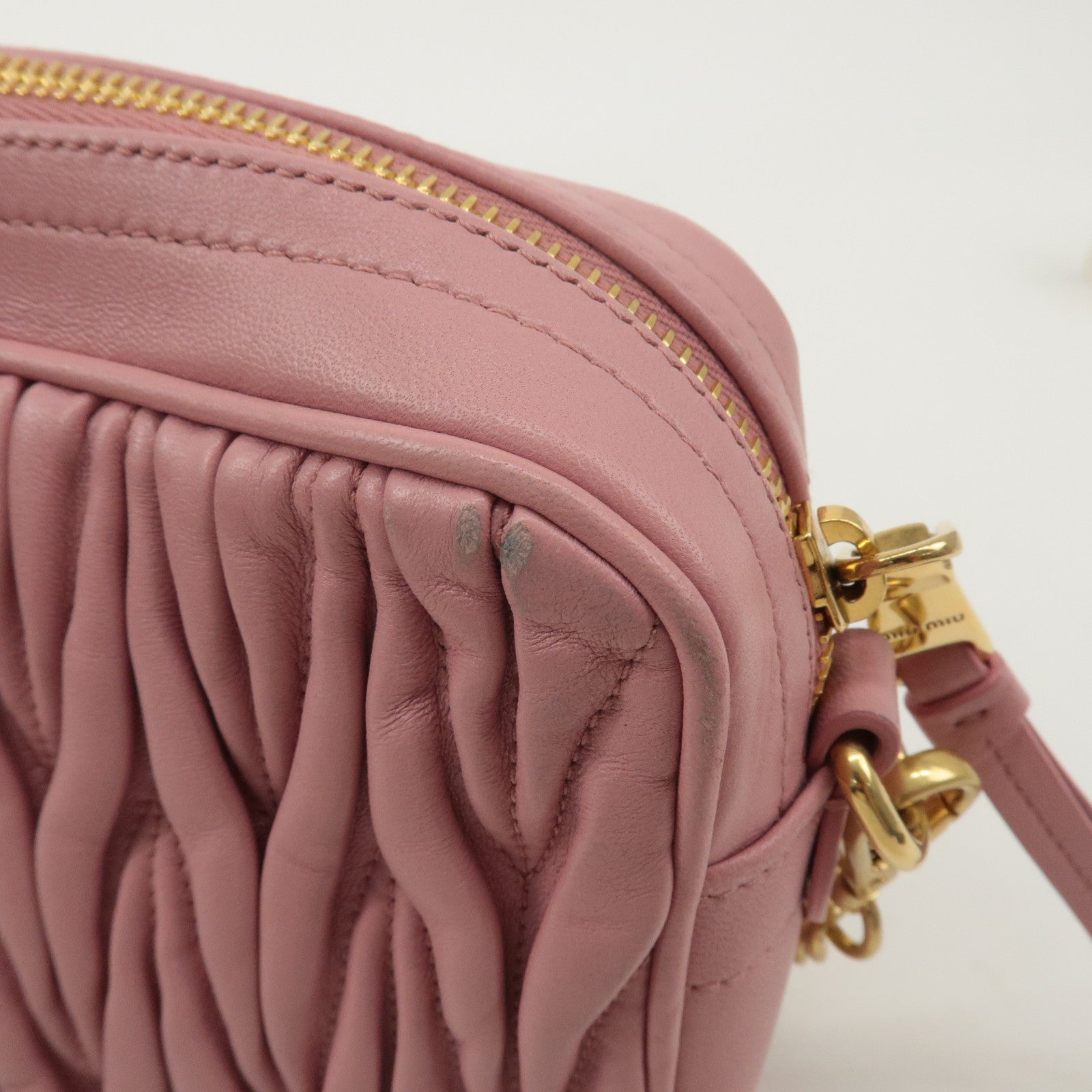 MIU MIU Matelasse Leather Chain Shoulder Bag Pink