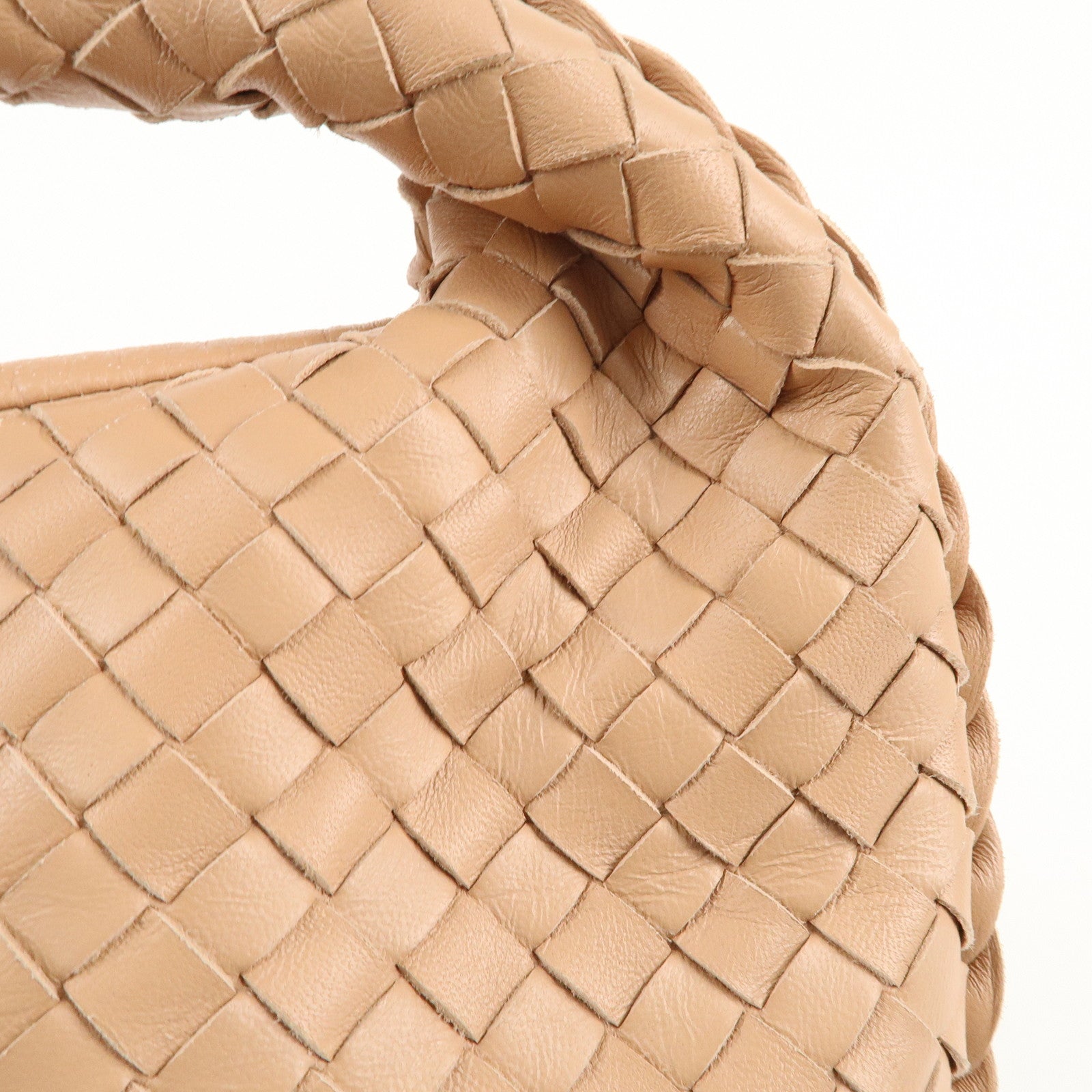 BOTTEGA VENETA Hobo Intrecciato Leather Shoulder Bag Pink Beige