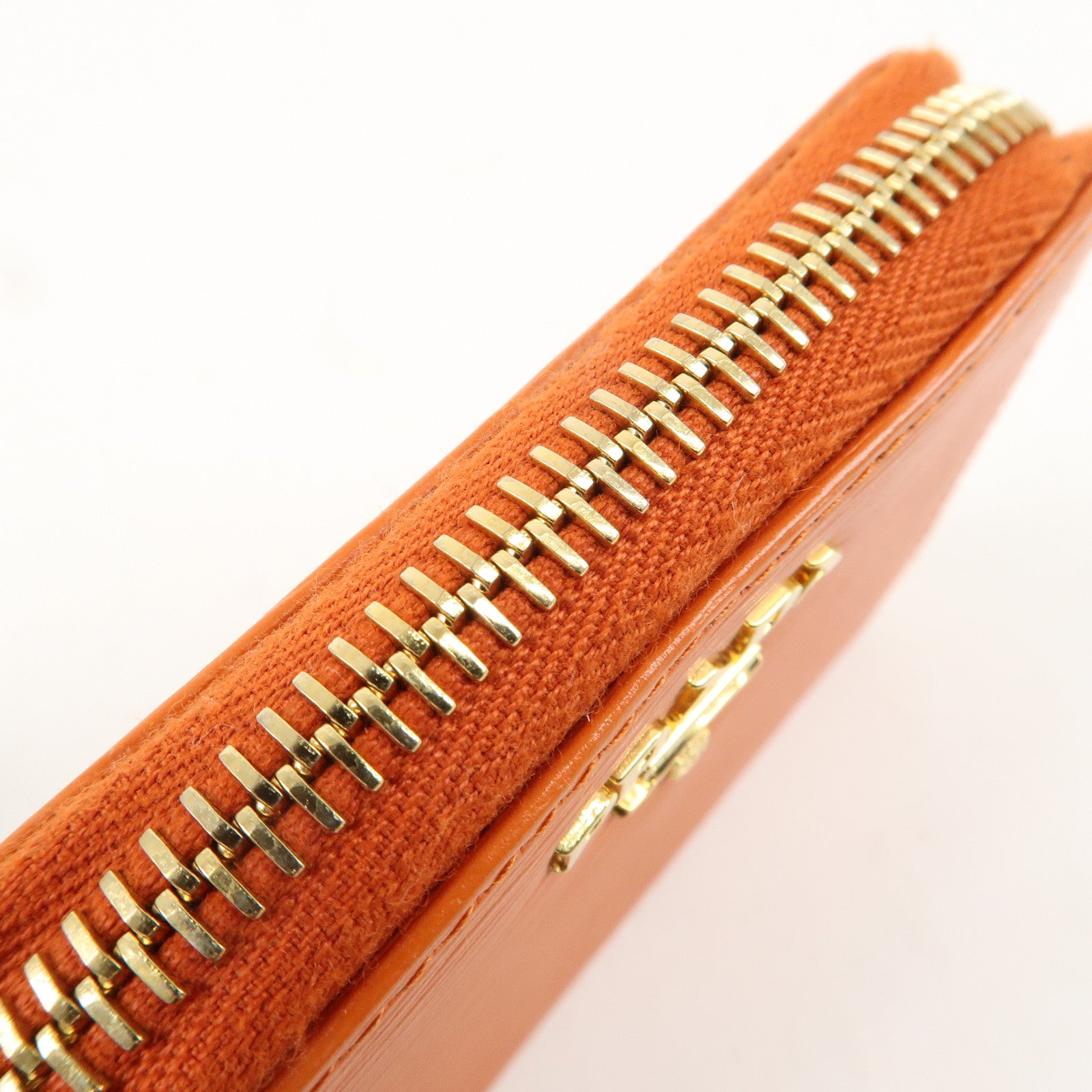 PRADA Saffiano Leather Round Zipper Coin Case Orange