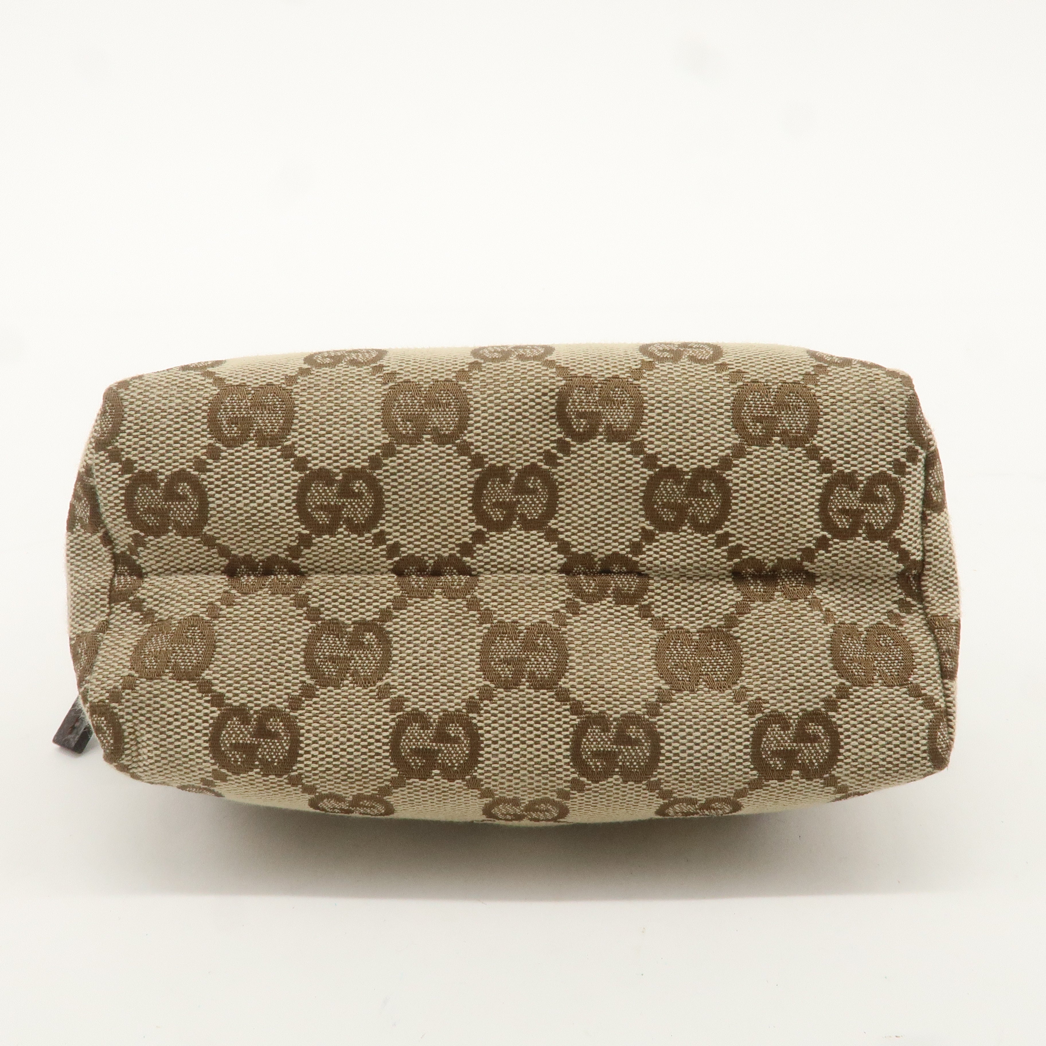 GUCCI Set of 2 GG Canvas Leather Cosmetic Pouch Beige Brown 29596