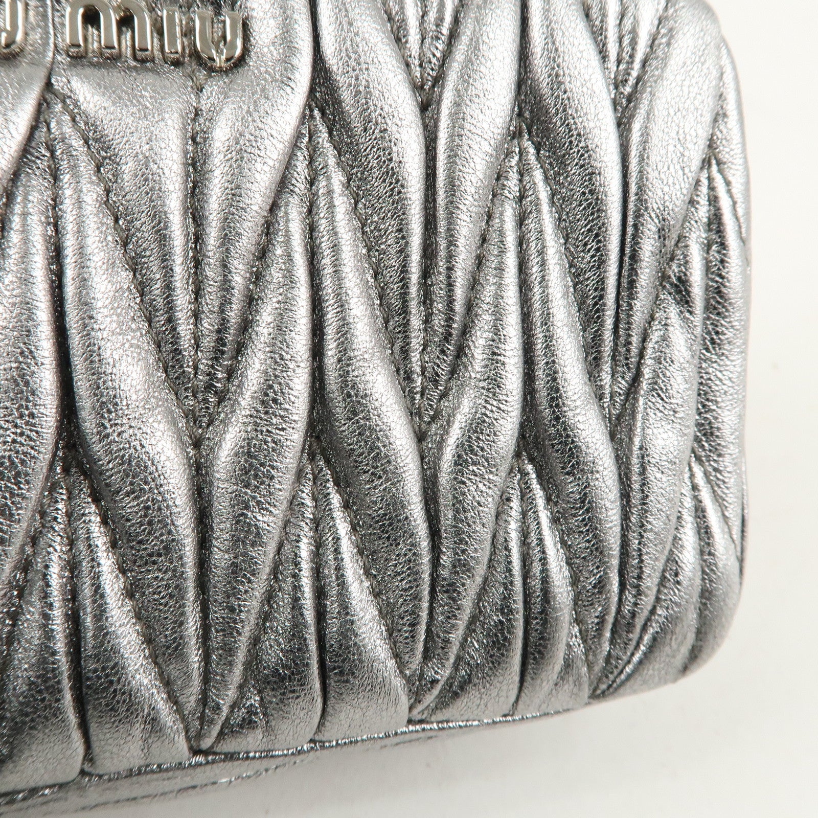 Miu Miu Matelasse Leather Mini Bag Accessory Small Pouch Silver