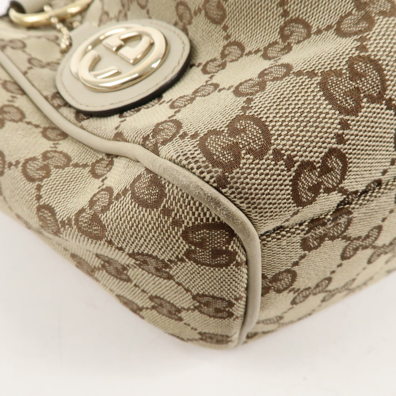 GUCCI Sukey GG Canvas Leather Hand Bag Beige Ivory 211944