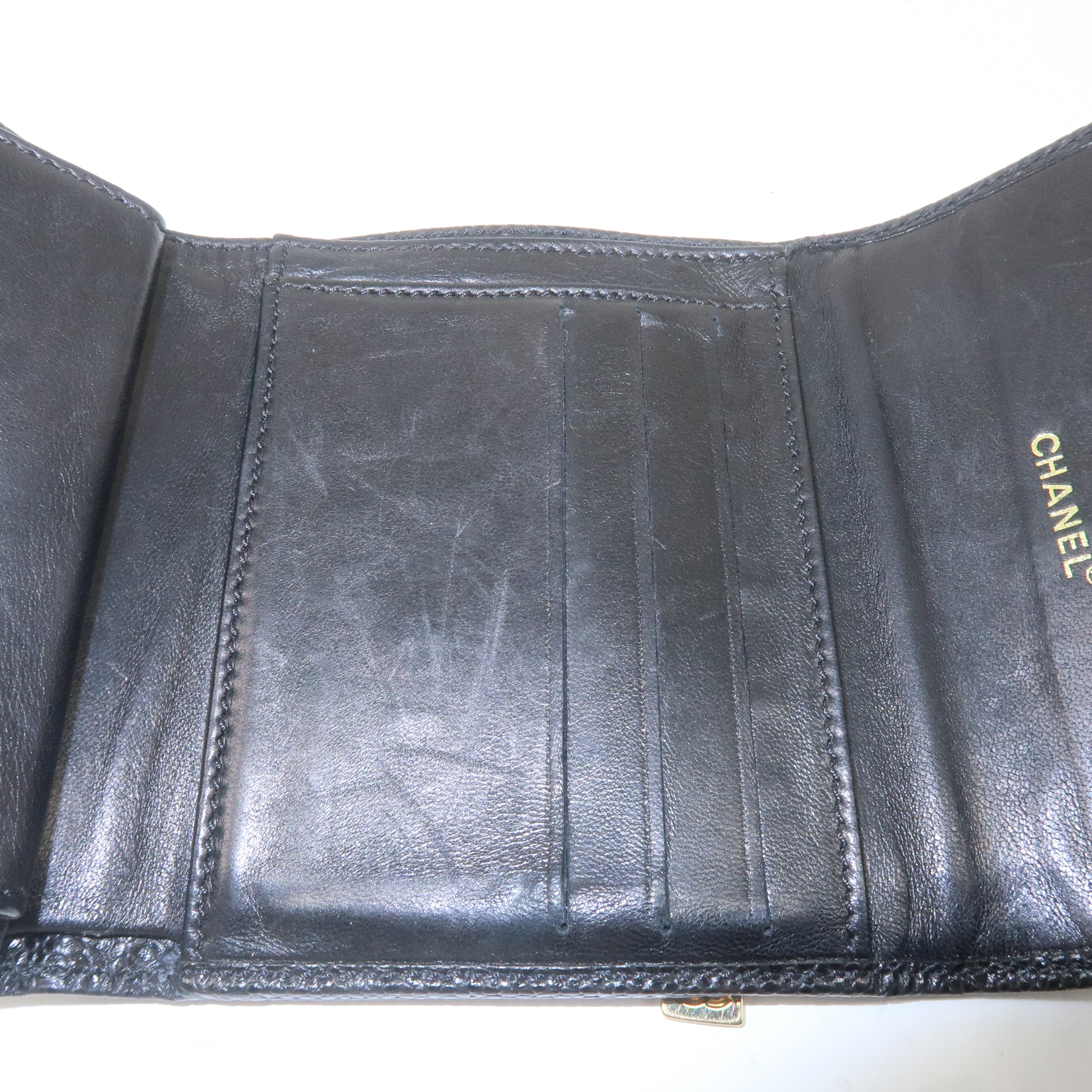 CHANEL Caviar Skin Coco Mark Tri-fold Wallet Black A13226