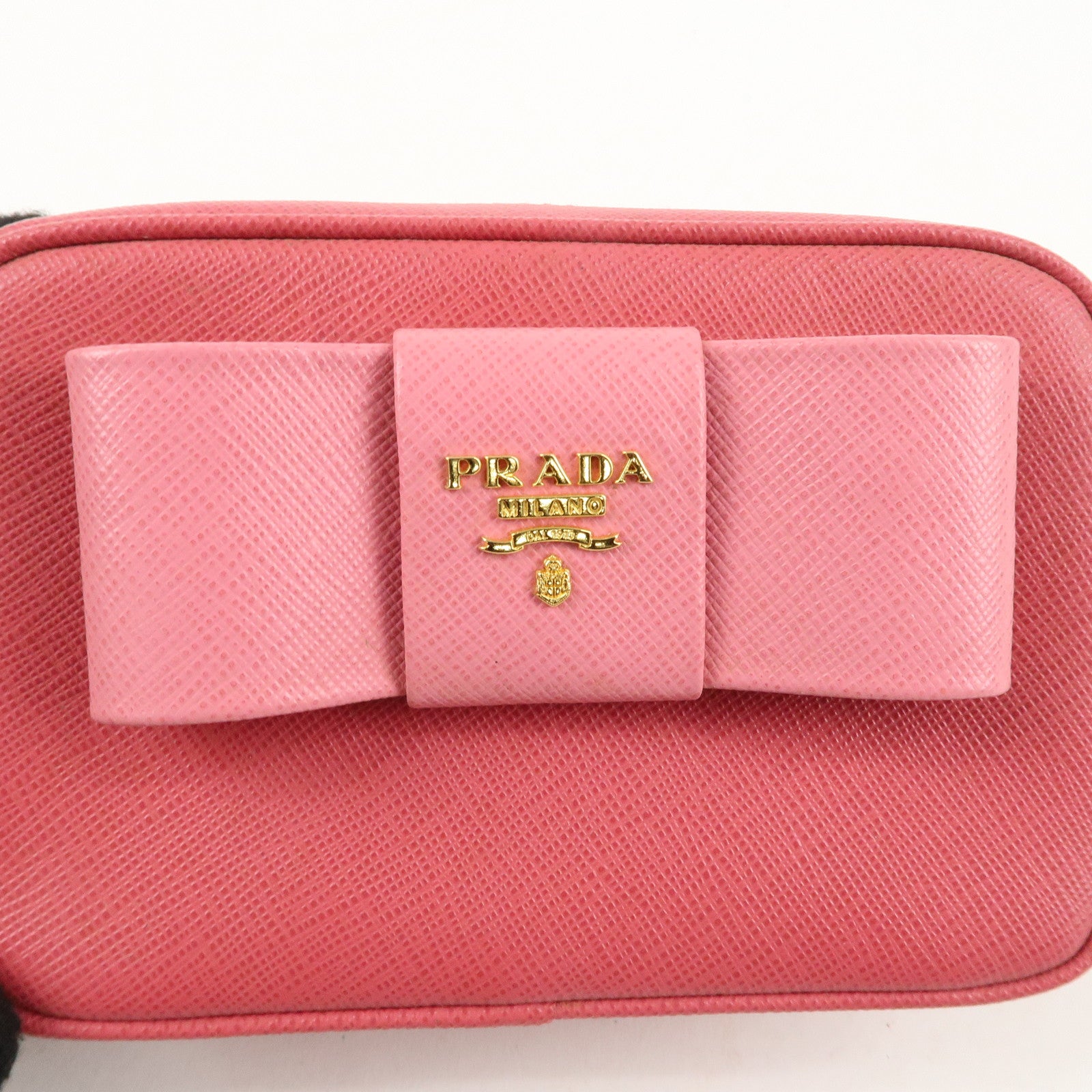 PRADA Logo Saffiano Leather Ribbon Shoulder Bag Pink 1N1674