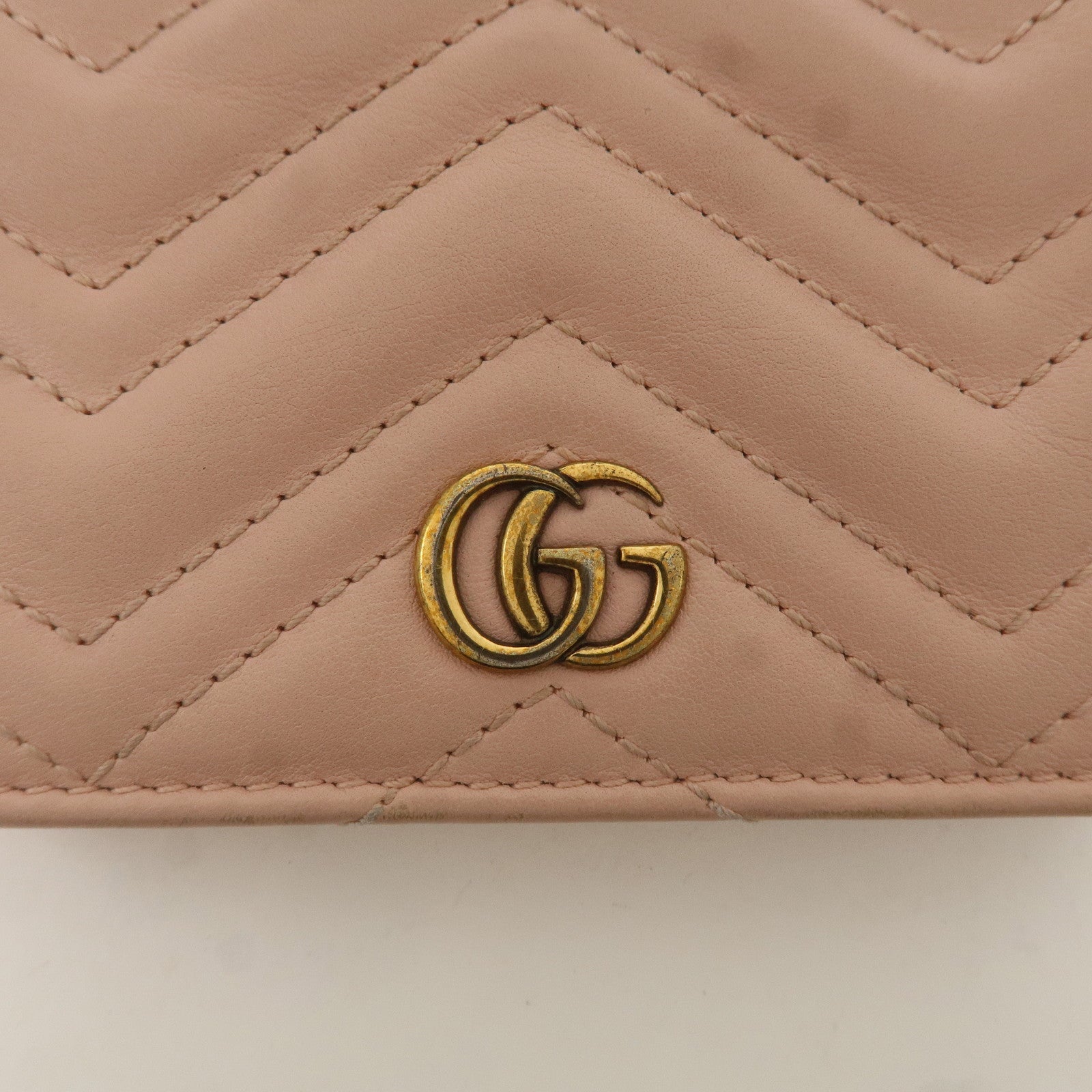 GUCCI Marmont Leather Bifold Small Wallet Pink Beige 466492