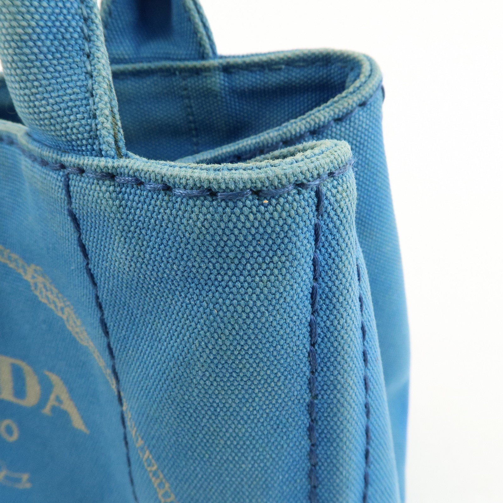 PRADA Logo Canapa Mini Canvas Tote Bag Hand Bag Blue