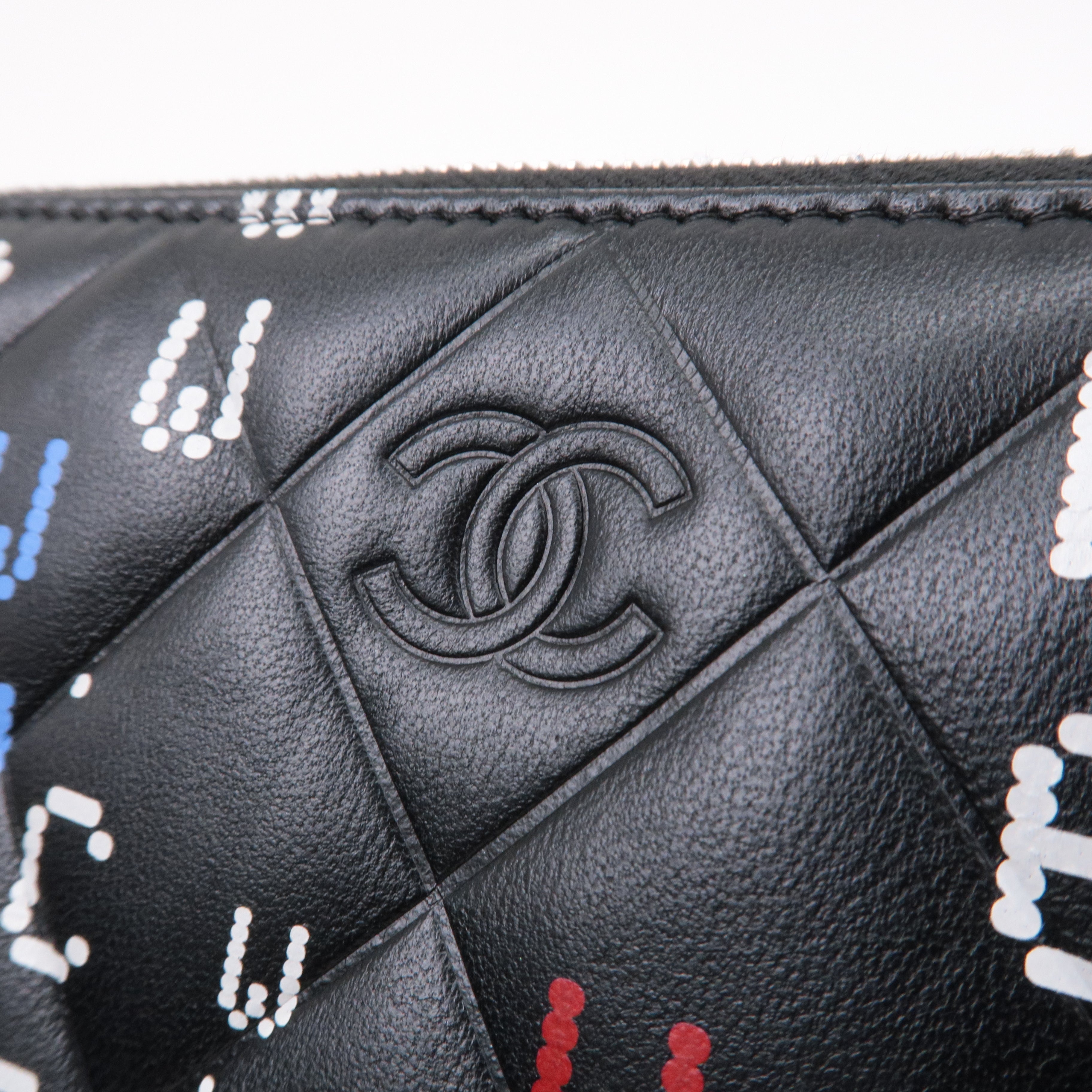 CHANEL Matelasse Lamb Skin Typography Zipper Long Wallet A82655