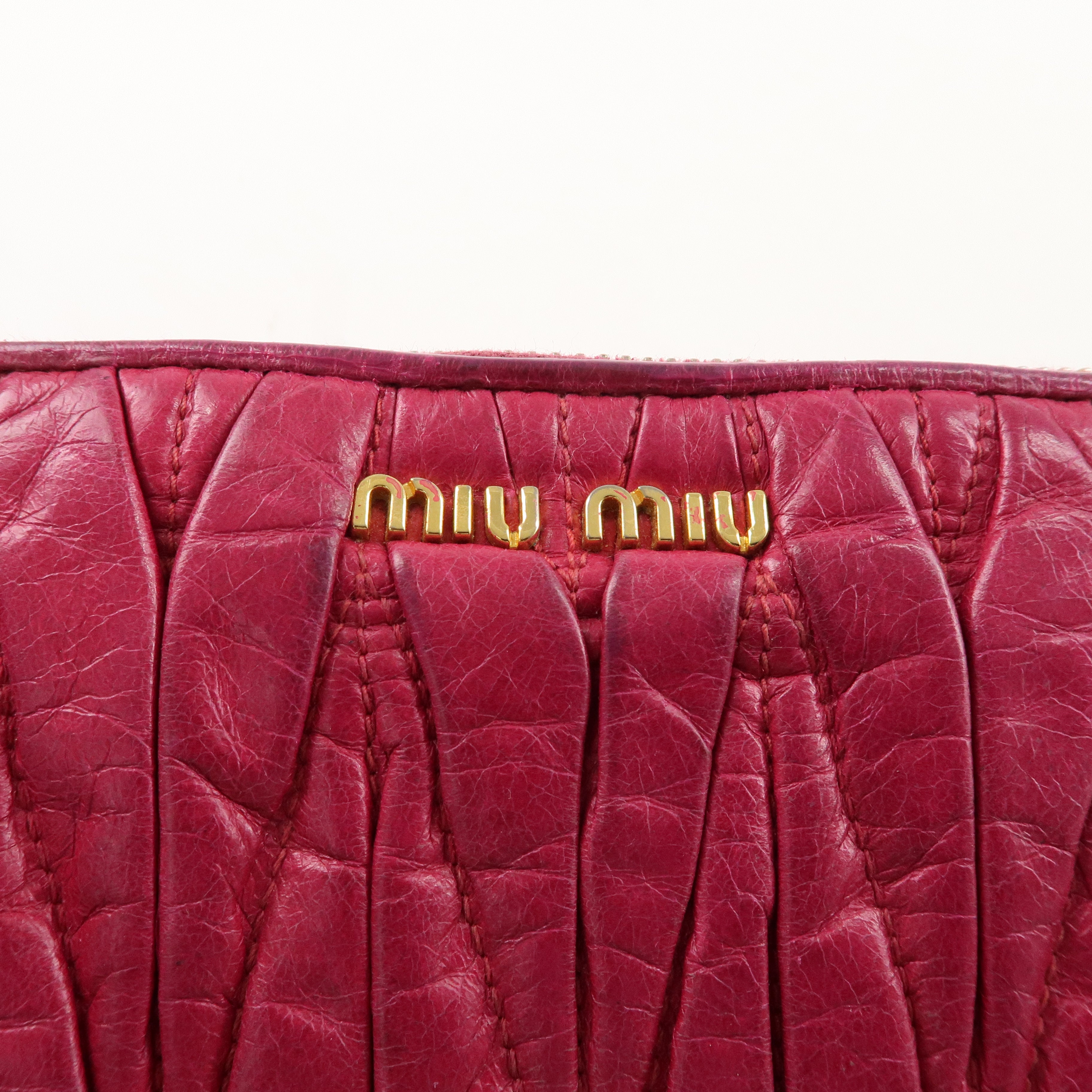 MIU MIU Matelasse Leather Pouch Clutch Bag Pink 5N1455