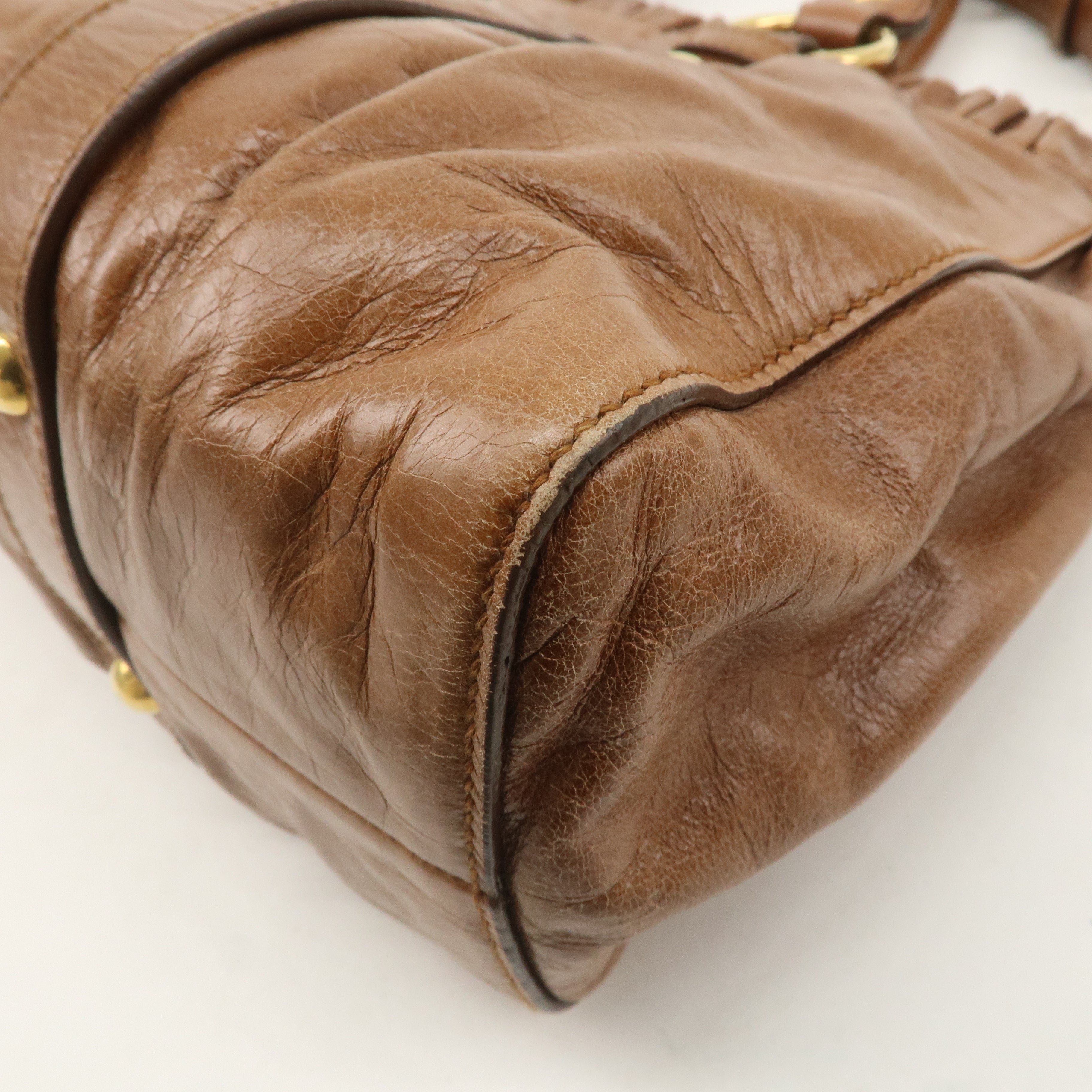 MIU MIU Leather 2Way Shoulder Bag Hand Bag Brown