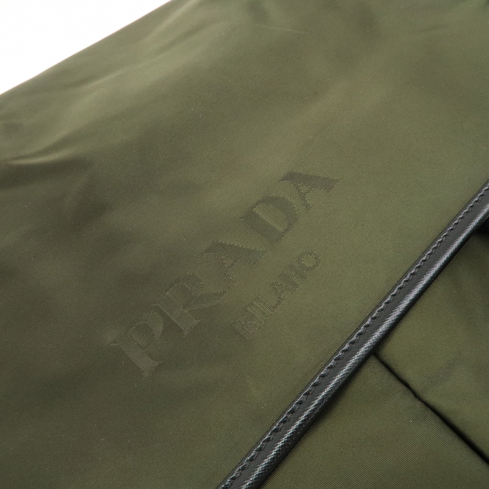 PRADA Logo Nylon Leather Messenger Bag Crossbody Bag Khaki VA0768