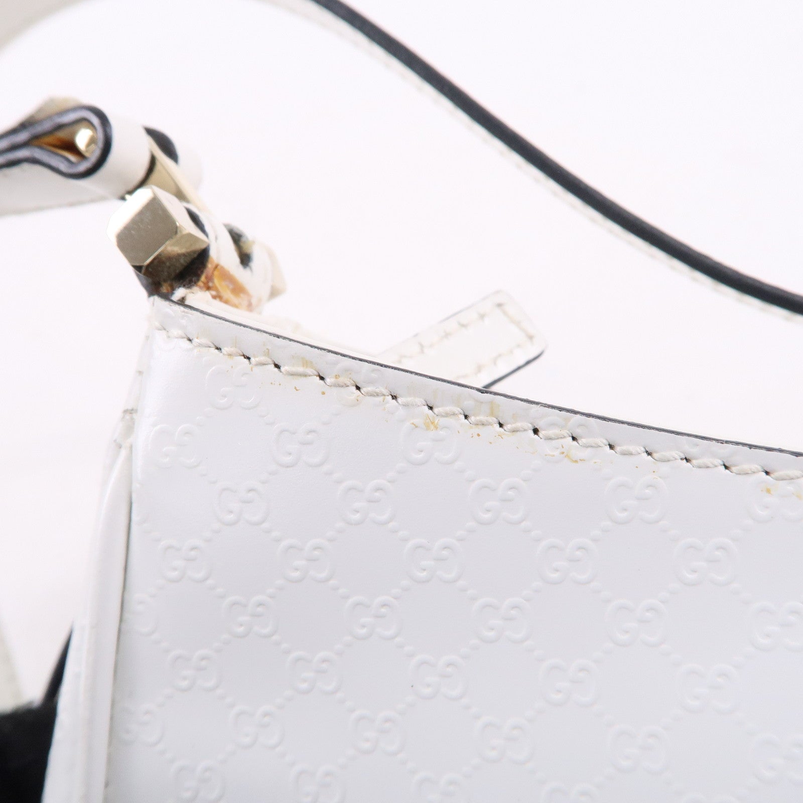 GUCCI Leather Microgucci Pattern Shoulder Bag WHite 001・4152