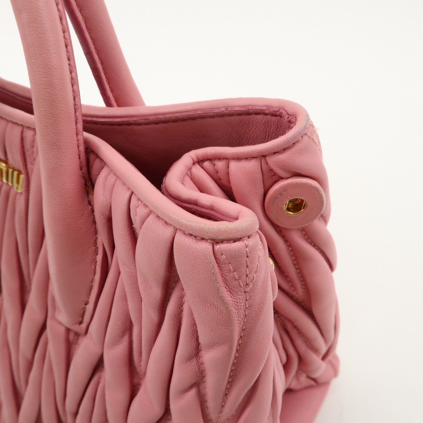 MIU MIU Matelasse Leather 2Way Shoulder Hand Bag Pink RN1069