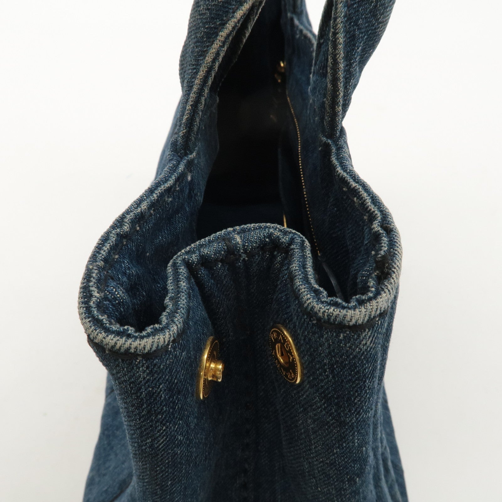 PRADA Logo Canapa Mini Denim Hand Bag Tote Bag Blue BN2439