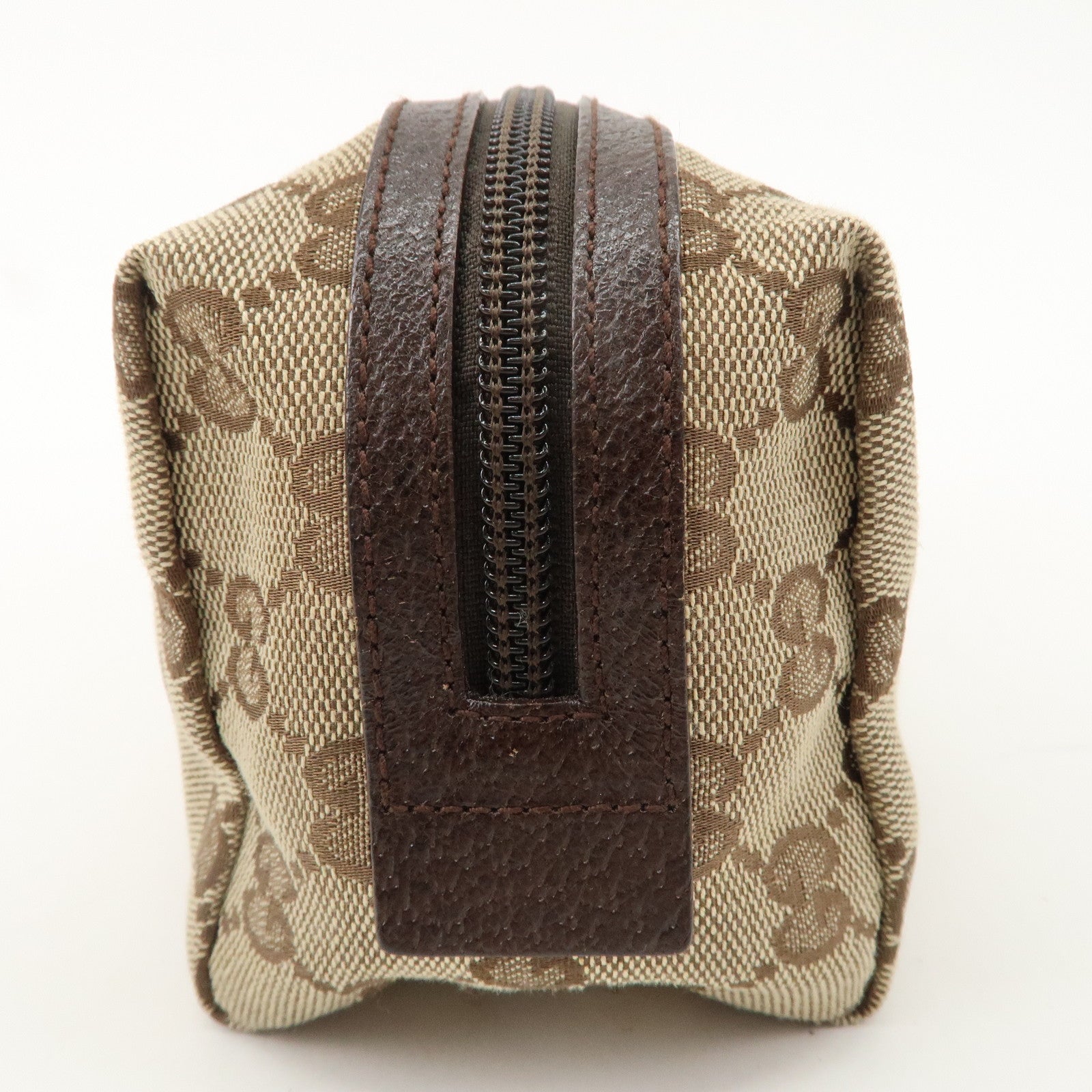 GUCCI GG Canvas Leather Cosmetic Pouch Beige Brown 29595