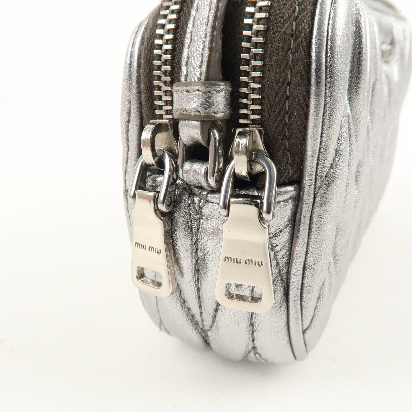 Miu Miu Matelasse Leather Mini Bag Accessory Small Pouch Silver