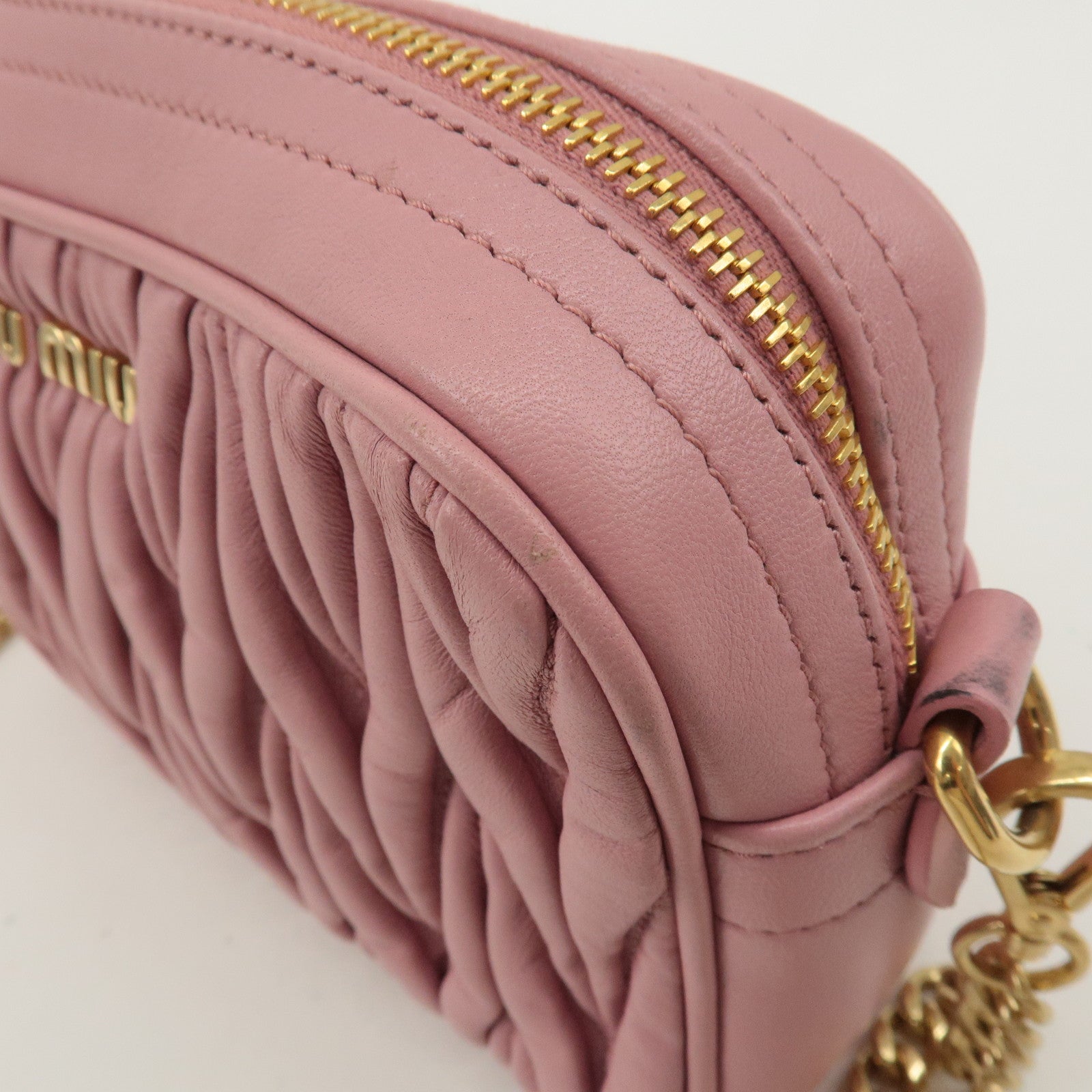 MIU MIU Matelasse Leather Chain Shoulder Bag Pink