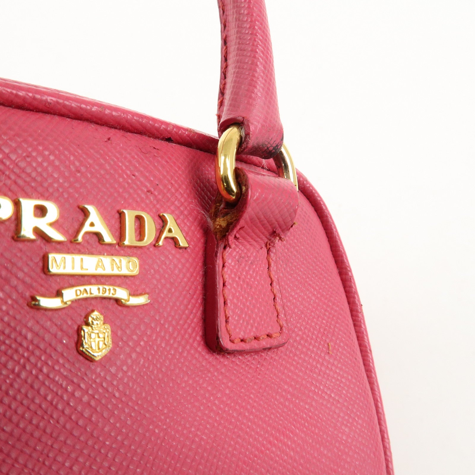 PRADA Logo Safiano Leather Mini Hand Bag Mini Pouch Pink