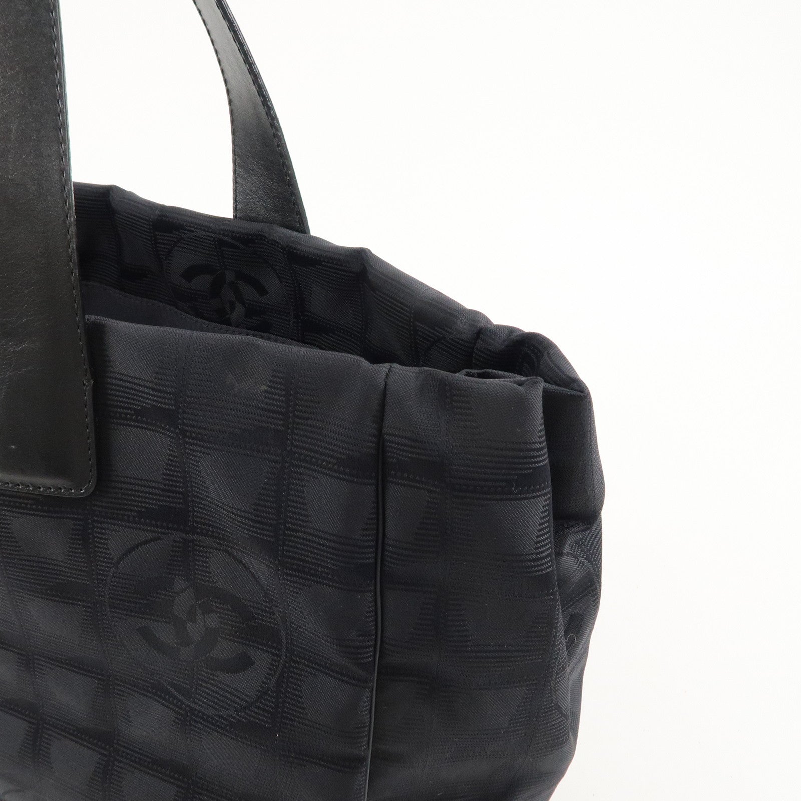 CHANEL Travel Line Nylon Jacquard Leather Tote Bag Black A15991