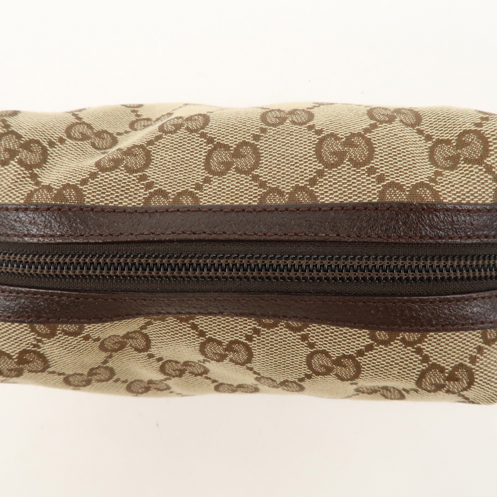 GUCCI GG Canvas Leather Cosmetic Pouch Beige Brown 29595