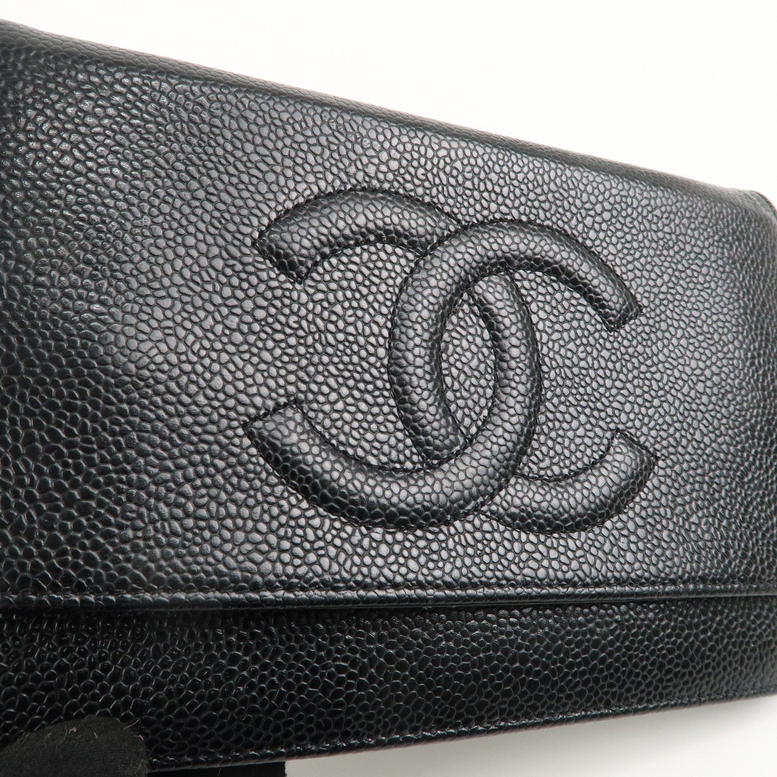 CHANEL Coco Mark Caviar Skin Chain Wallet WOC Black A48654