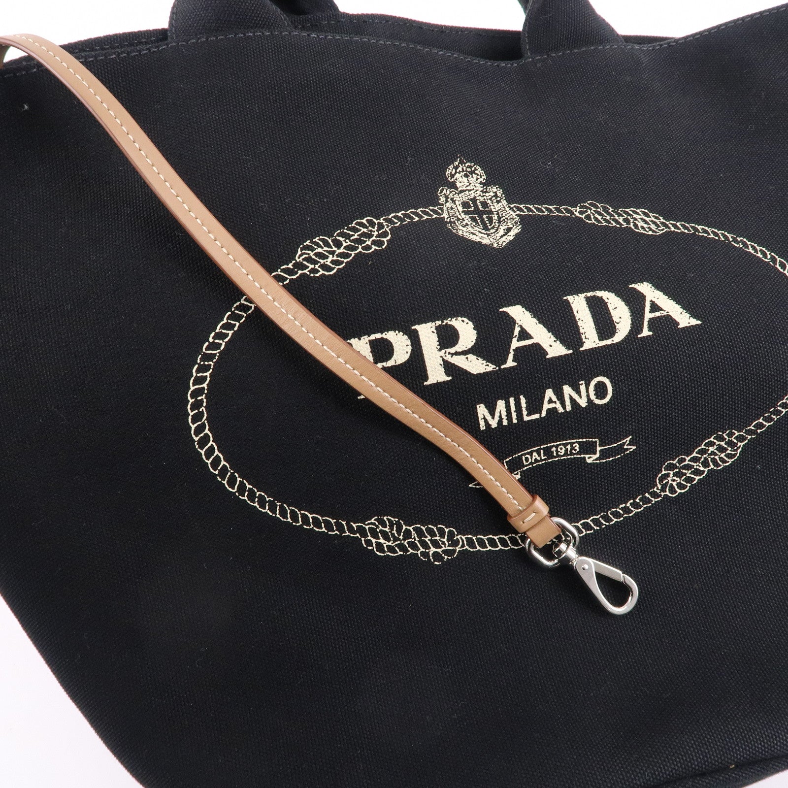 PRADA Logo Canapa Canvas Leather 2Way Bag Tote Bag Black 1BG163