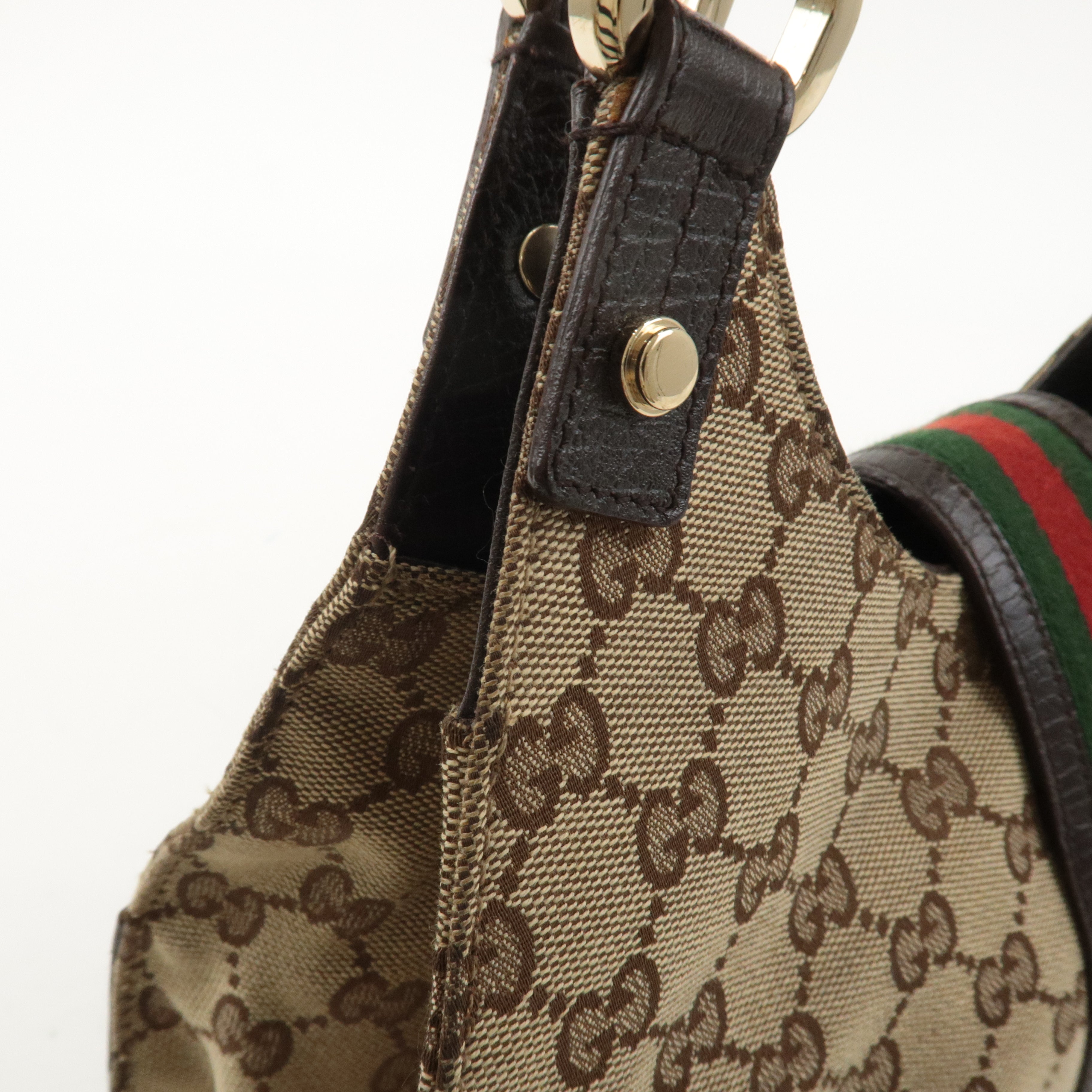 GUCCI Sherry GG Canvas Leather Shoulder Bag Beige Brown 130995