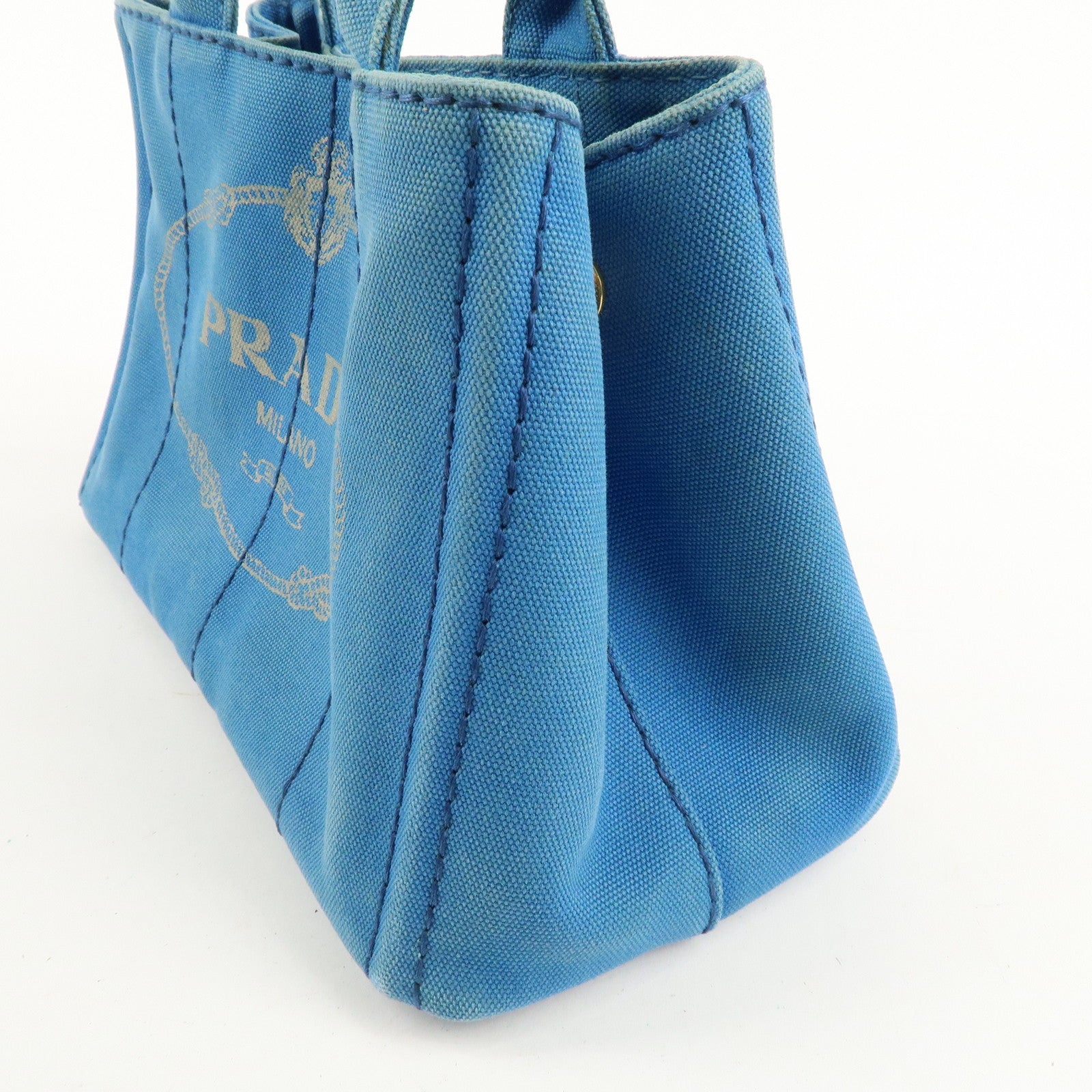 PRADA Logo Canapa Mini Canvas Tote Bag Hand Bag Blue