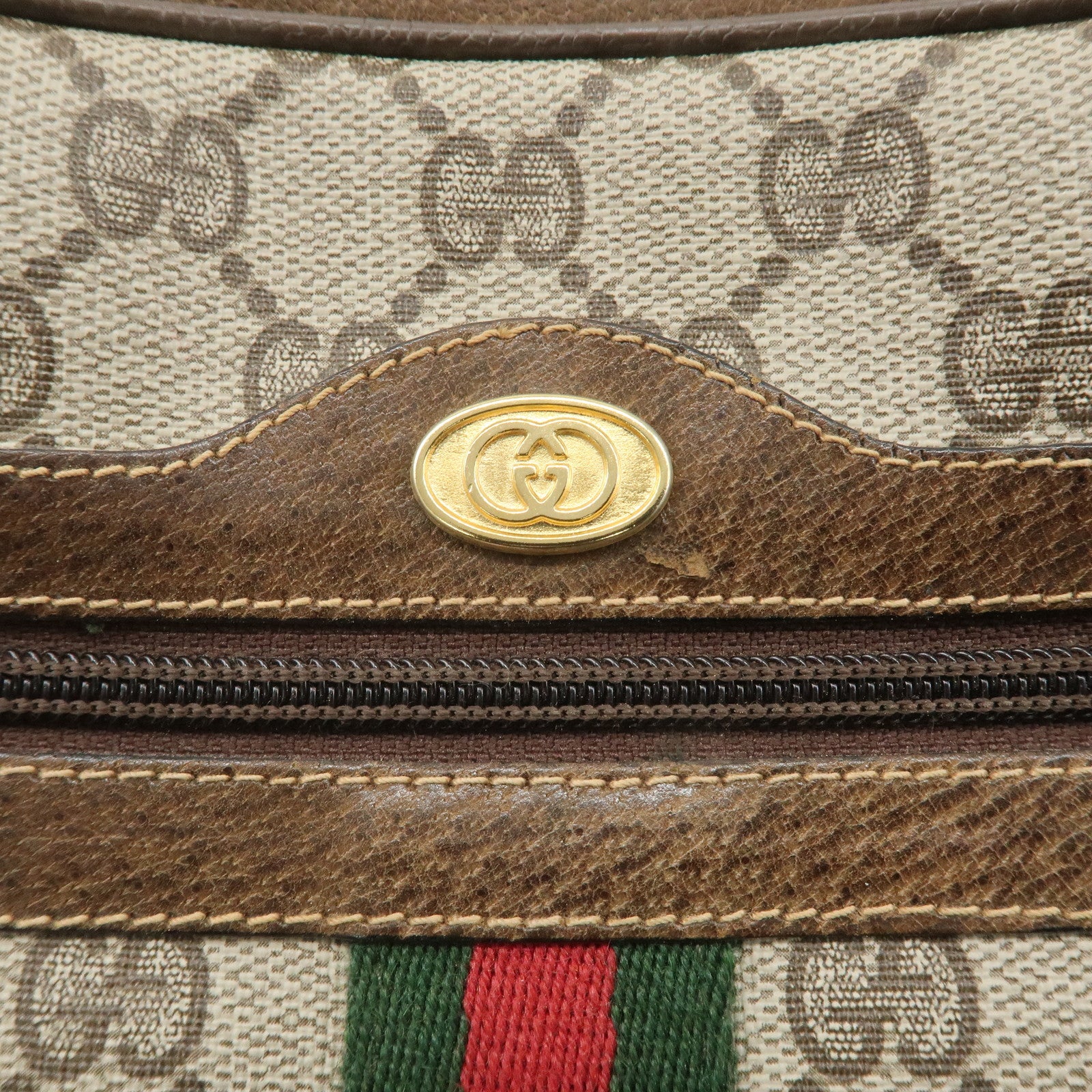 GUCCI Old Gucci Sherry GG Plus Leather Shoulder Bag Beige 010.378