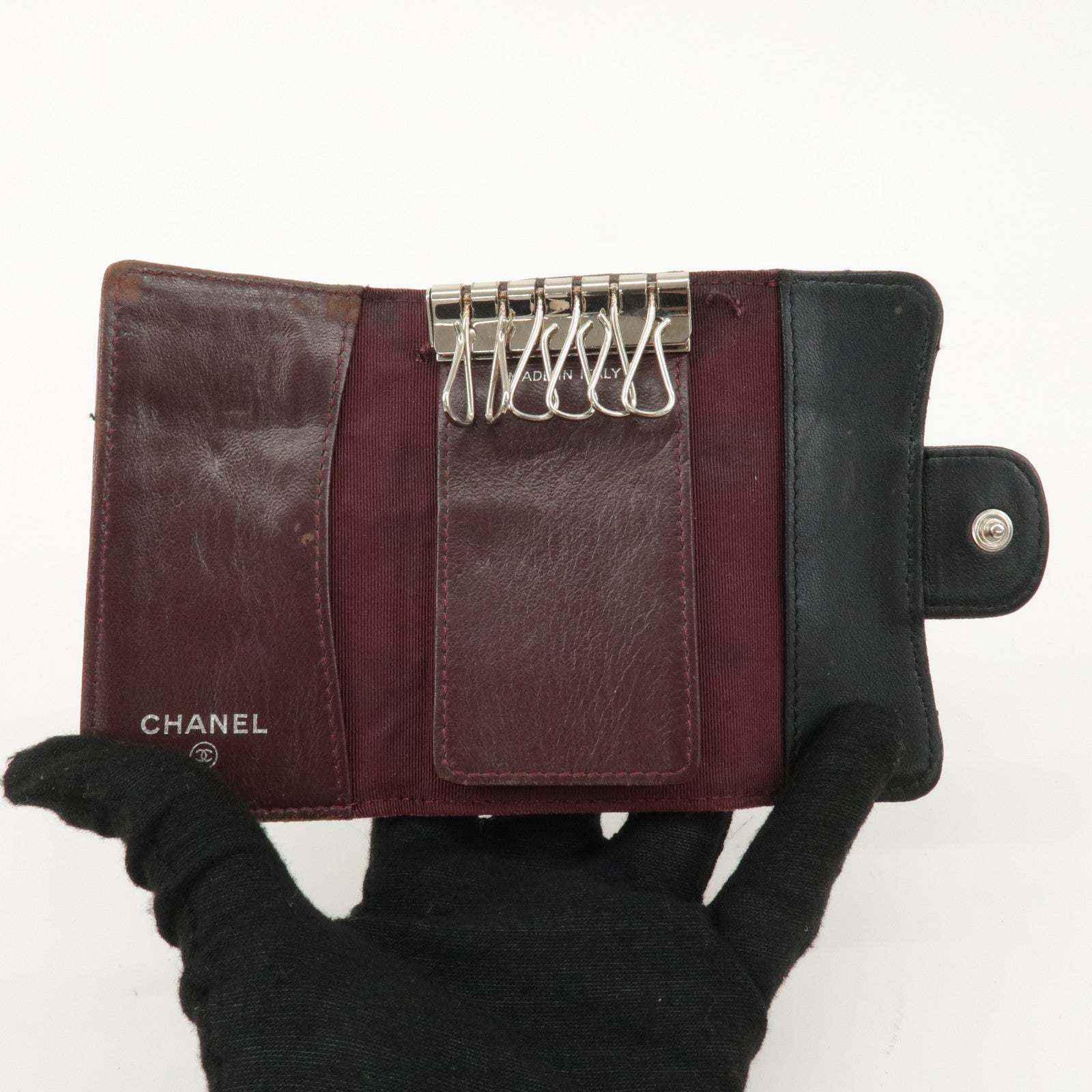 CHANEL Matelasse Lamb Skin 6 Rings Key Case Black A31503