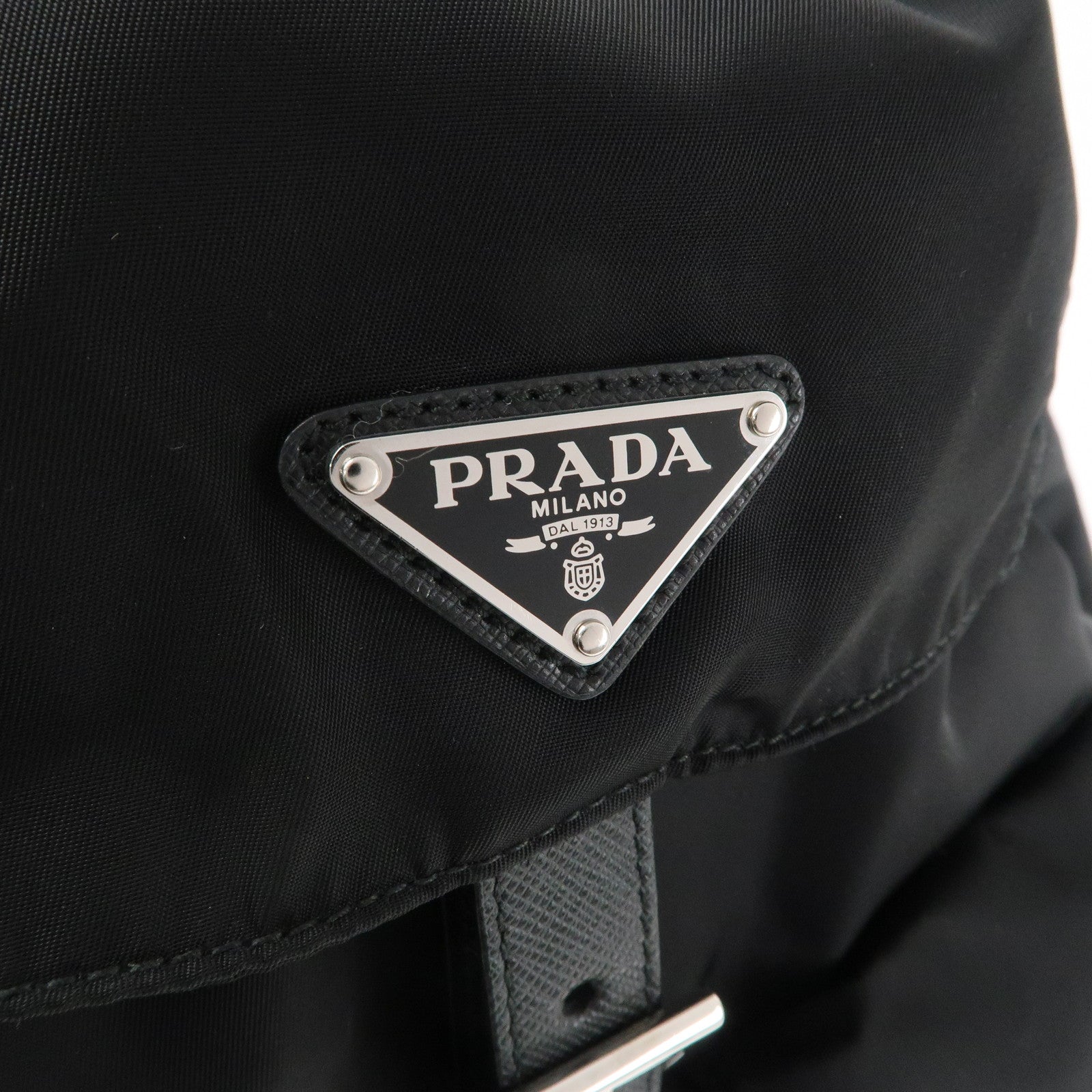 PRADA Logo Nylon Leather Back Pack Ruck Sack NERO Black 1BZ811