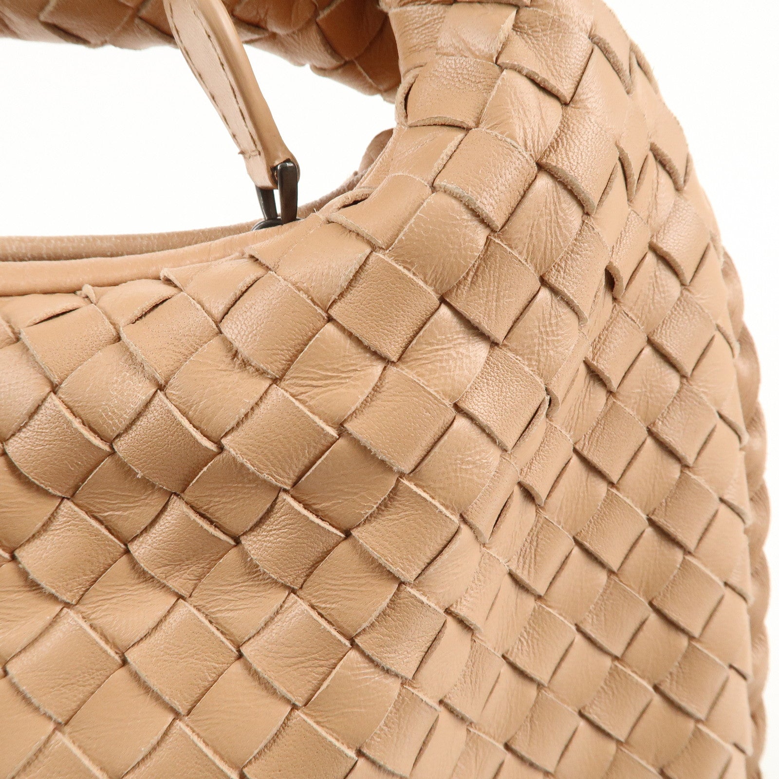 BOTTEGA VENETA Hobo Intrecciato Leather Shoulder Bag Pink Beige