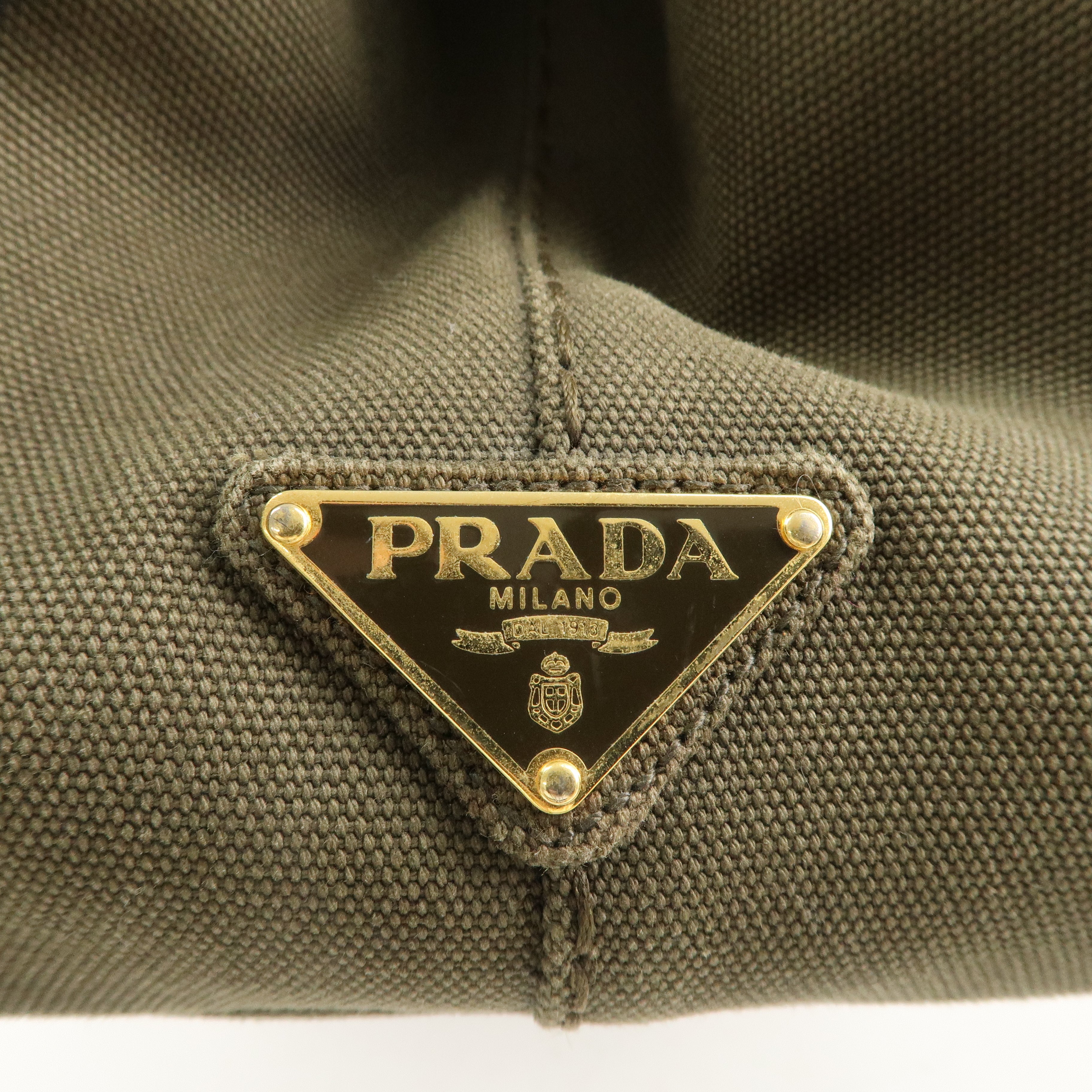 PRADA Logo Canapa Canvas 2way Tote Bag Hand Bag Khaki BN2642