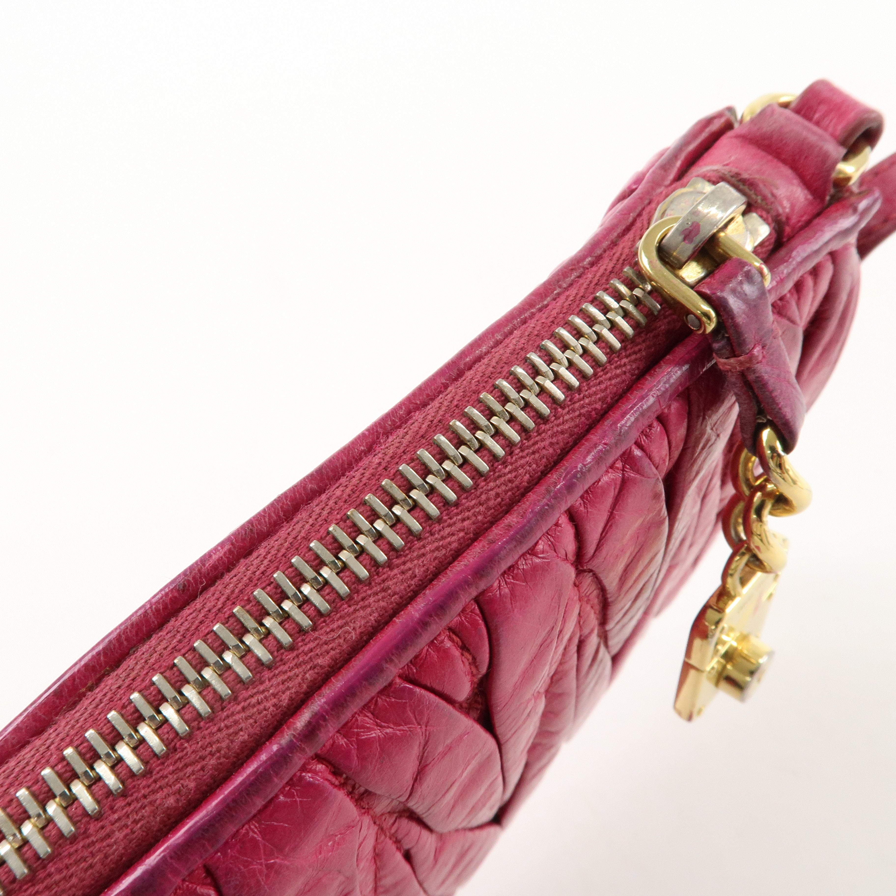 MIU MIU Matelasse Leather Pouch Clutch Bag Pink 5N1455