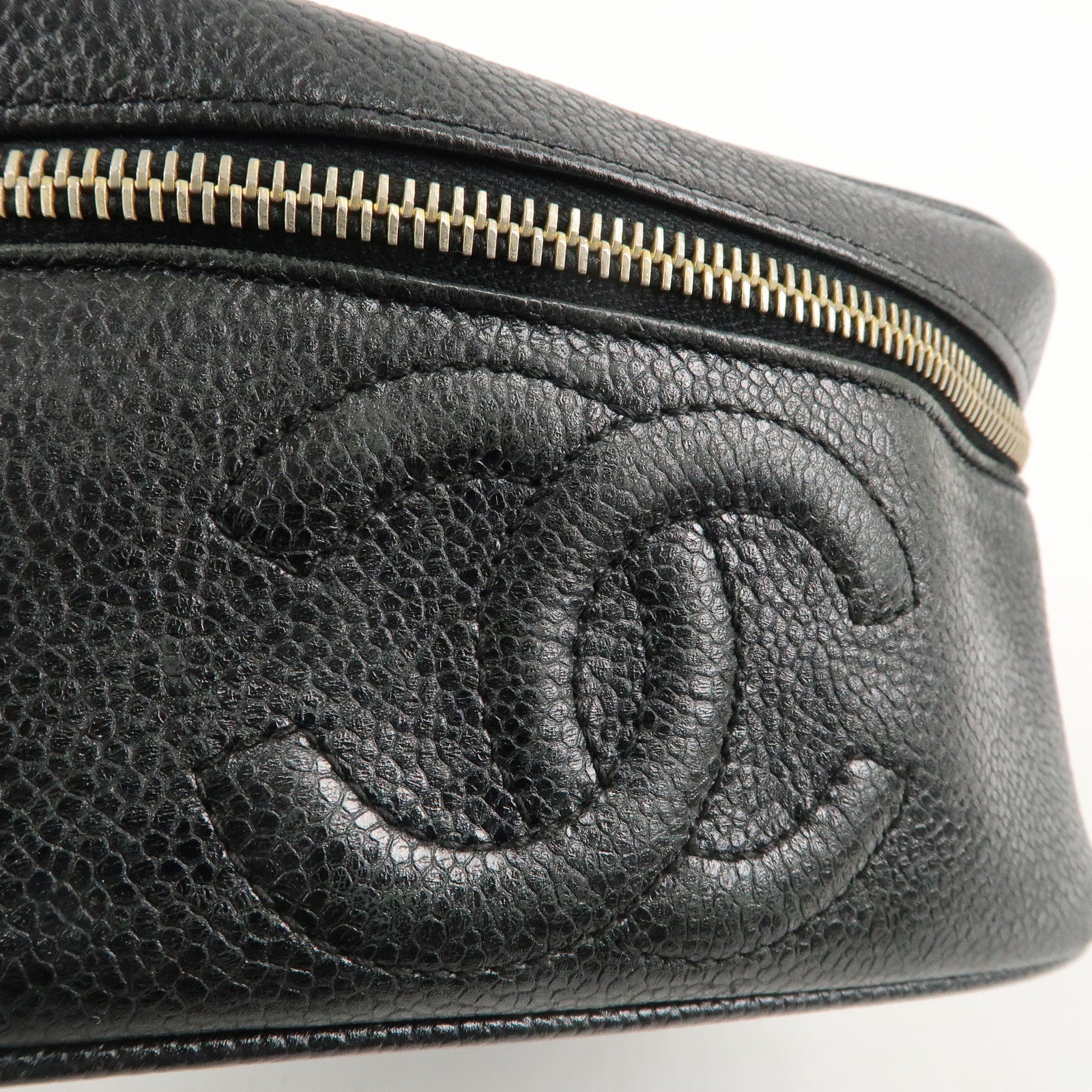 CHANEL Caviar Skin Coco Mark Vanity Bag Hand Bag Black A01997