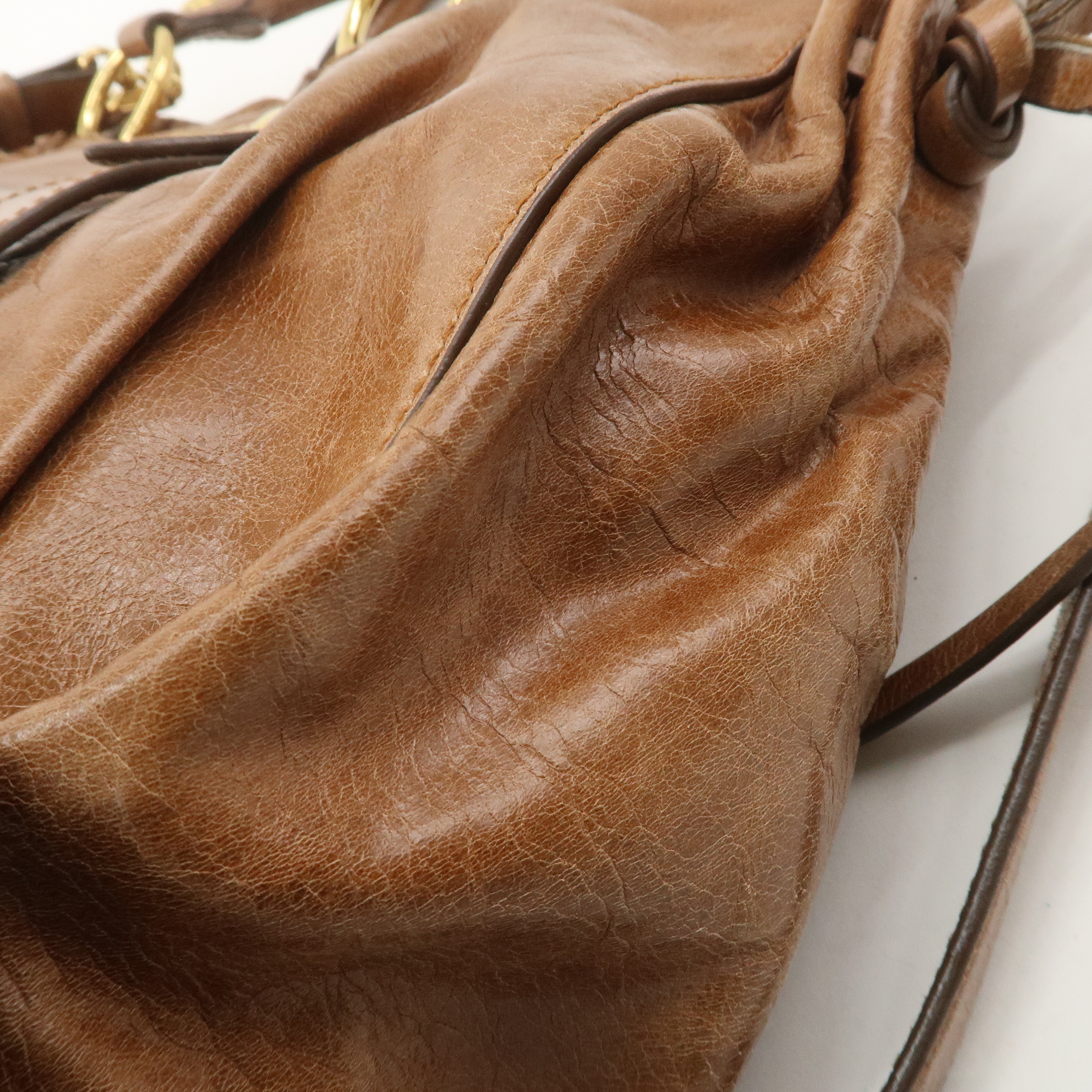 MIU MIU Leather 2Way Shoulder Bag Hand Bag Brown