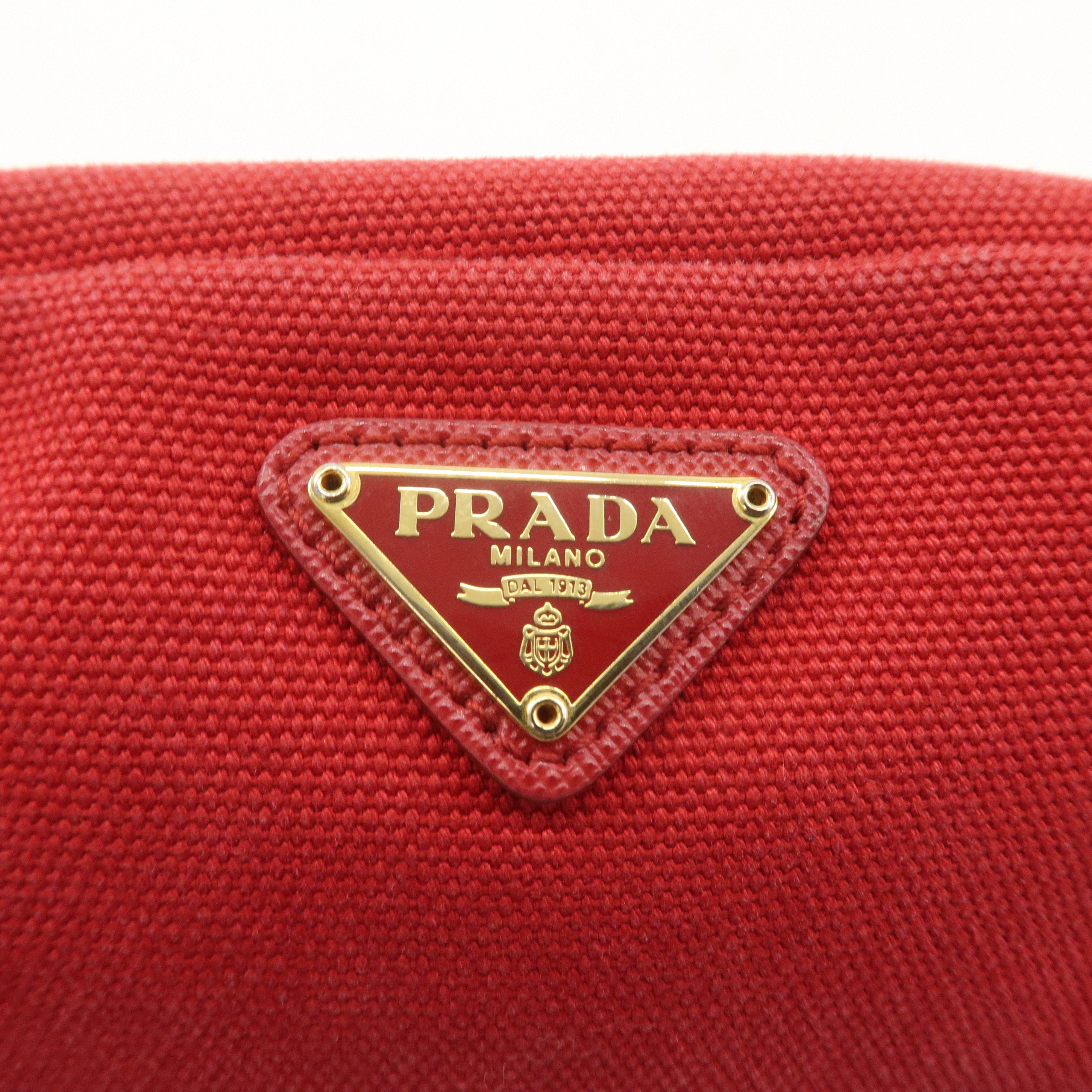 PRADA Logo Canvas Leather Pouch Cosmetic Pouch Red