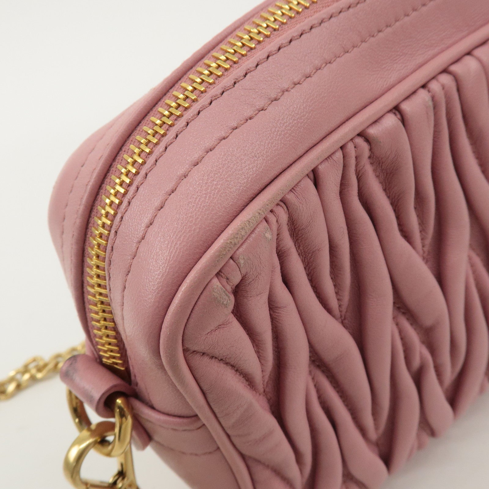 MIU MIU Matelasse Leather Chain Shoulder Bag Pink